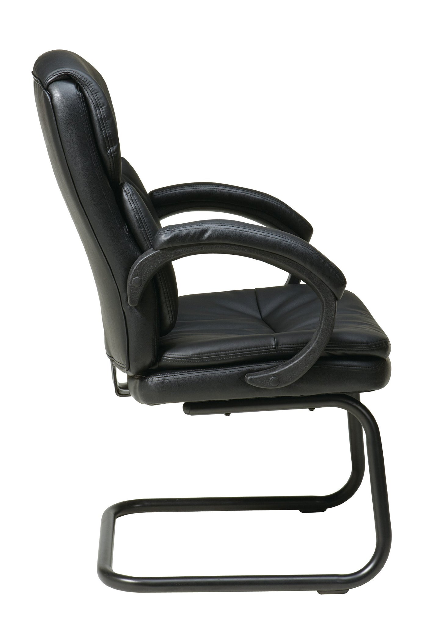 Office Star EC Series Executive Bonded Leather Visitor's Chair with Thick Padded Contour Seat and Padded C Armrests, Black