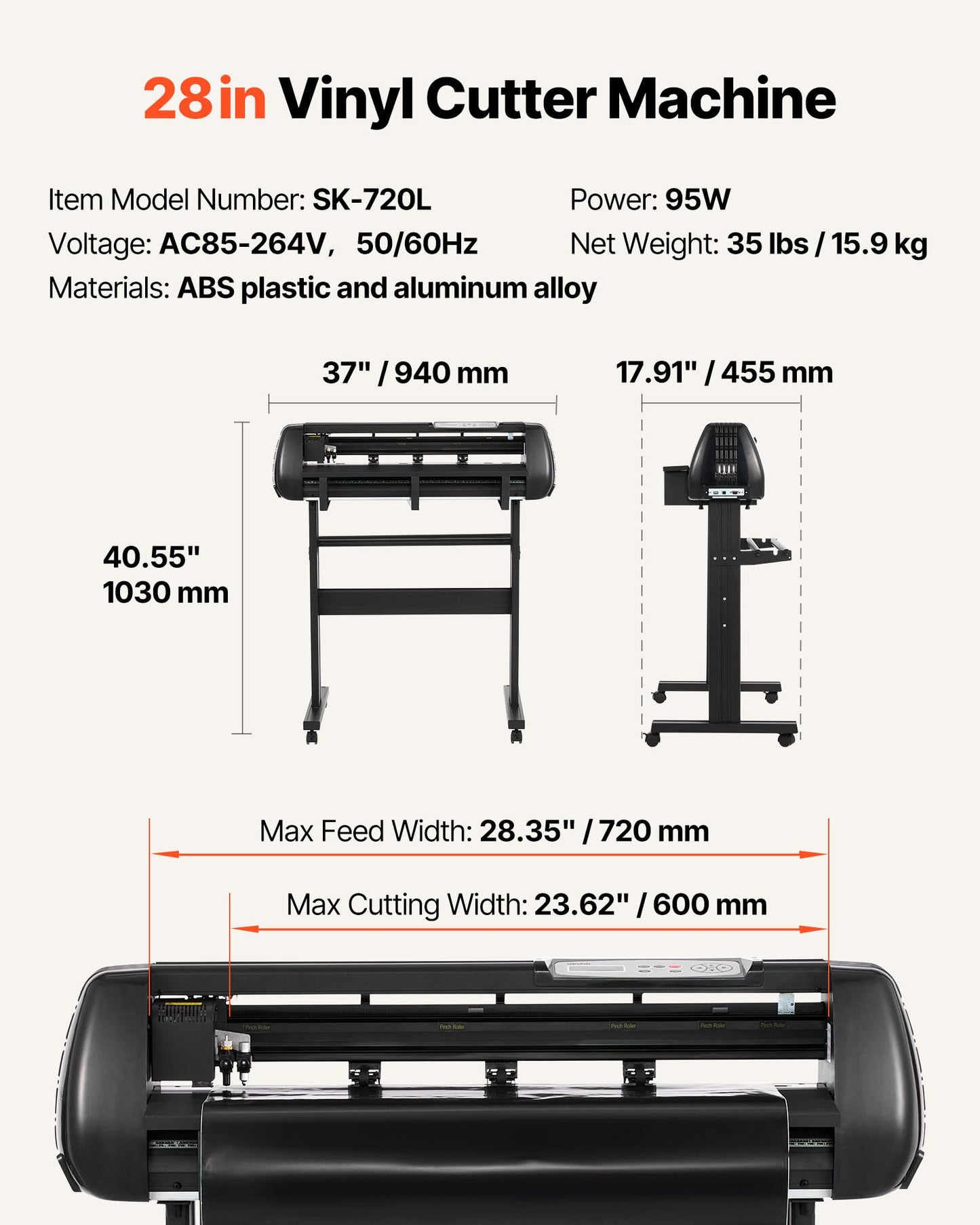 VEVOR Vinyl Cutter Machine, 28 inch Max Feed Width, Dual Blades, Adjustable Force and Speed, LED Display, Vinyl Plotter Cutter Printer with Signmaster Software for Compatible with Windows and macOS