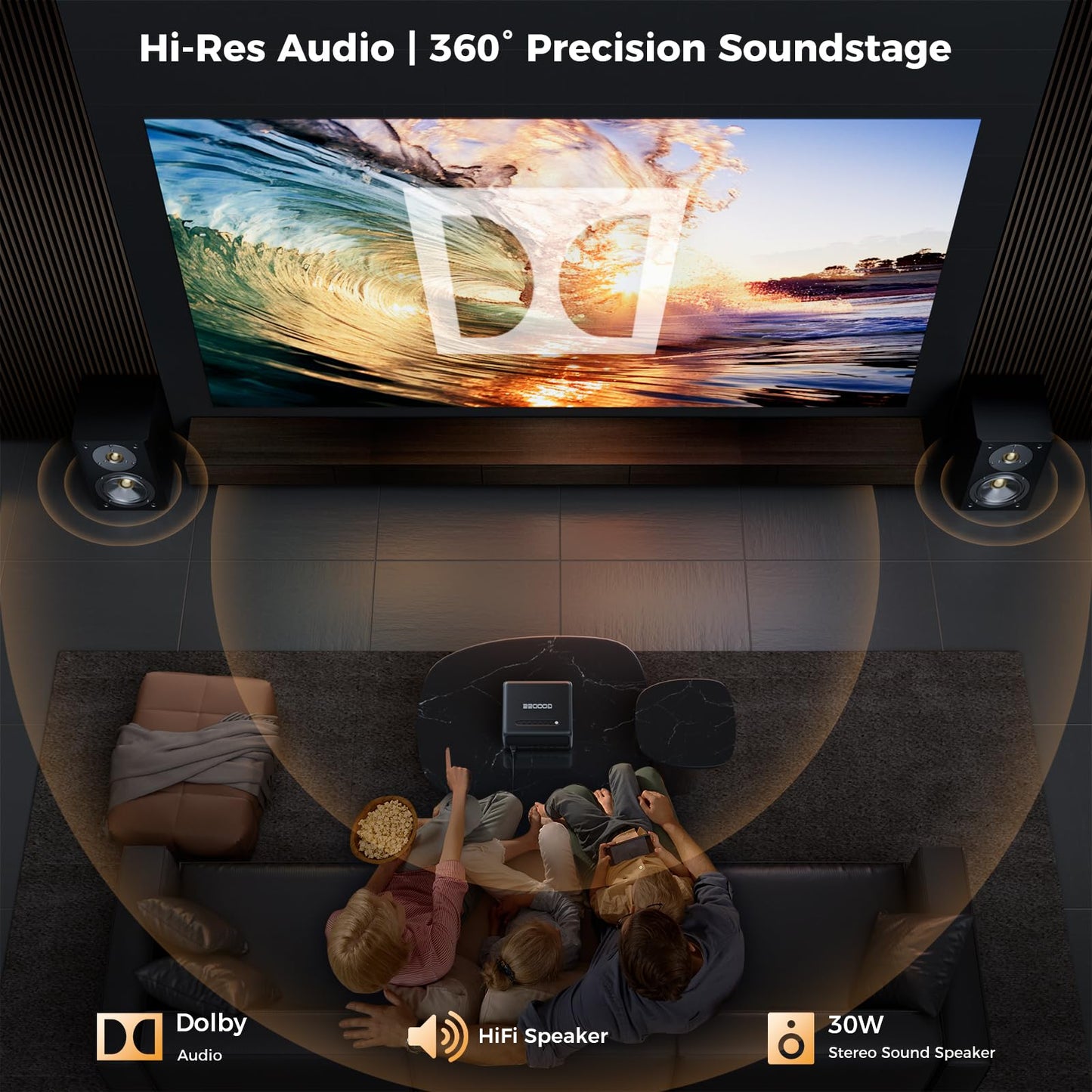 GooDee 4K Smart Projector with WiFi 6 & Bluetooth - UHD Movie Projector, ToF Auto Focus & Keystone, MEMC, Built-in Streaming Apps, Dolby Audio Home Theater for Outdoor Movie Night & Bedroom Cinema