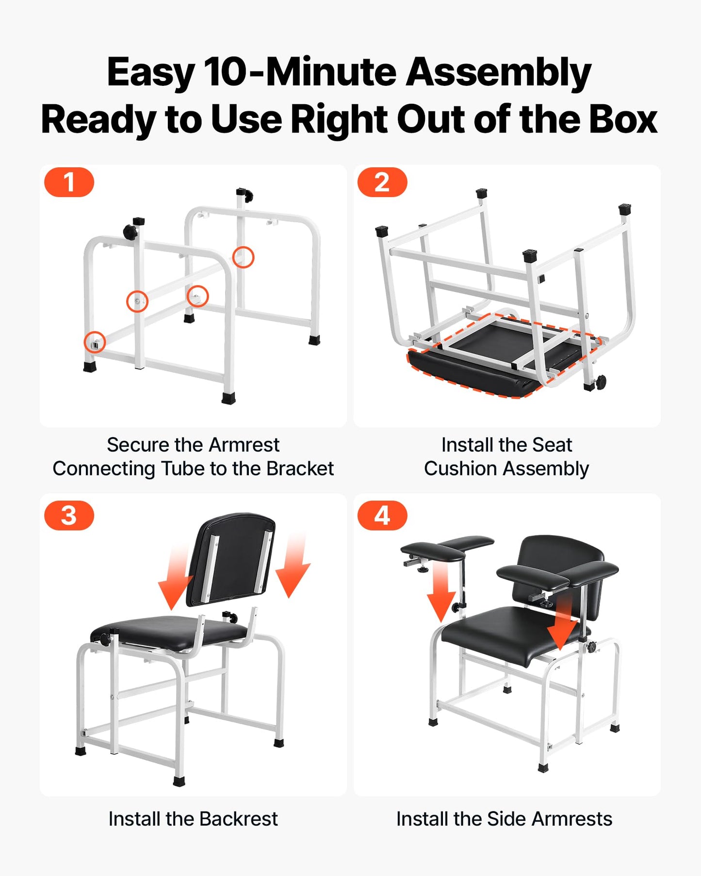 VEVOR Phlebotomy Chair 750LBS Capacity Blood Draw Medical Chair, Comfortable Blood Drawing Chairs with Adjustable Armrests, Soft Padded Seat, Easy-to-Clean PVC Leather for Hospitals Clinics