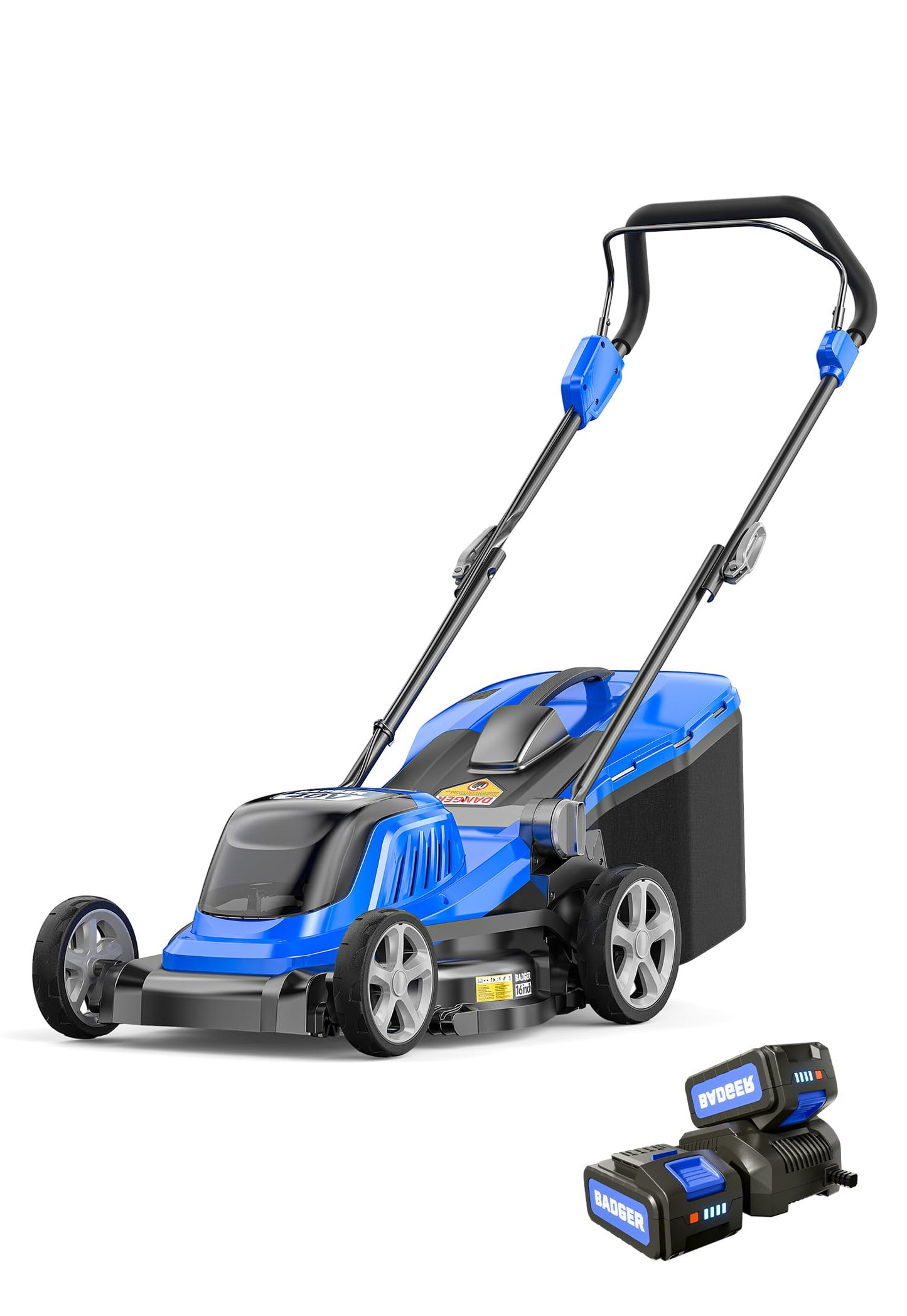 Wild Badger Power 40V 16″ Cordless Lawn Mower Brushless, 5,445 sq ft/0.125 ac,2×4.0Ah Battery & Fast Charger, 5-Position Height,for Small Residential Lawns
