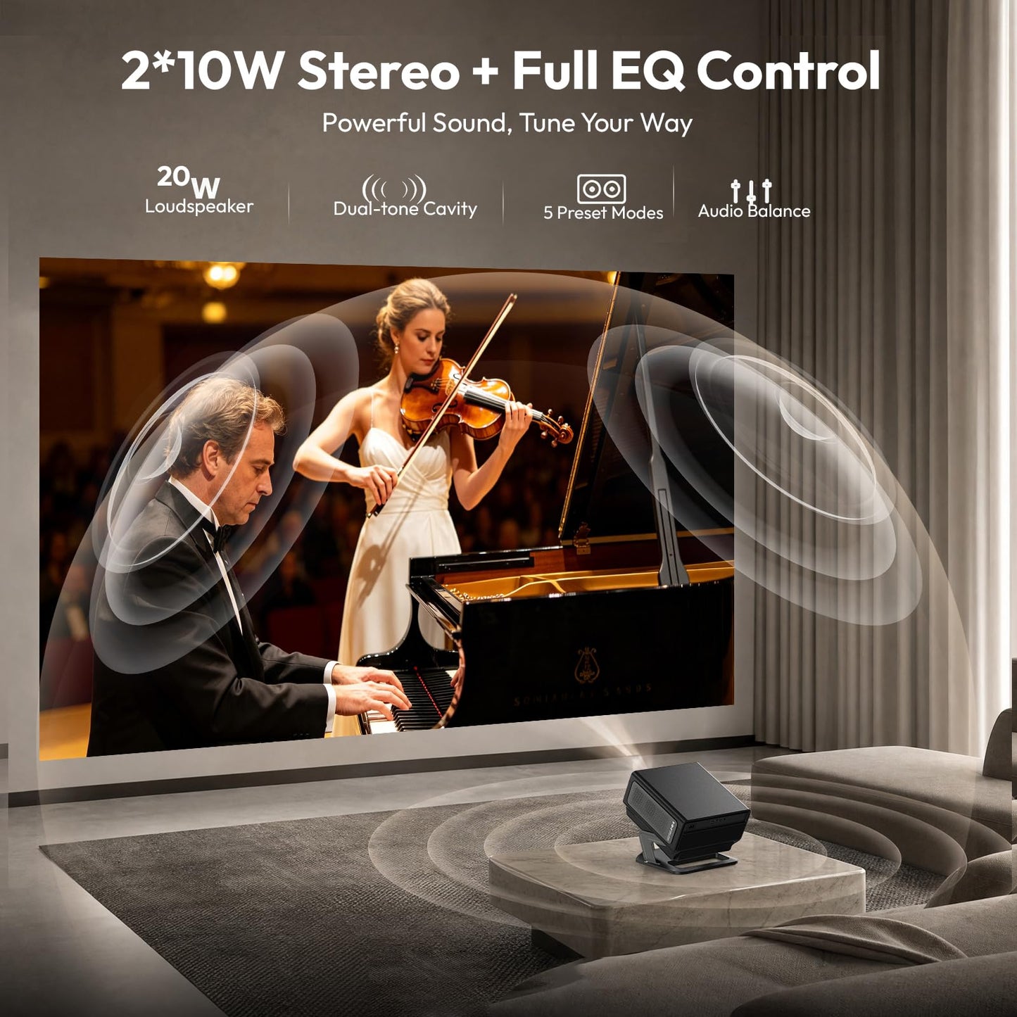 Smart Projector with WiFi and Bluetooth 1200 ANSI, Native 1080P 4K Supported, Auto Focus 6D Keystone, XGODY Gimbal A8, Premium 20W HiFi Stereo Sound, Home Theater Movie Projector for Bedroom/Outdoor