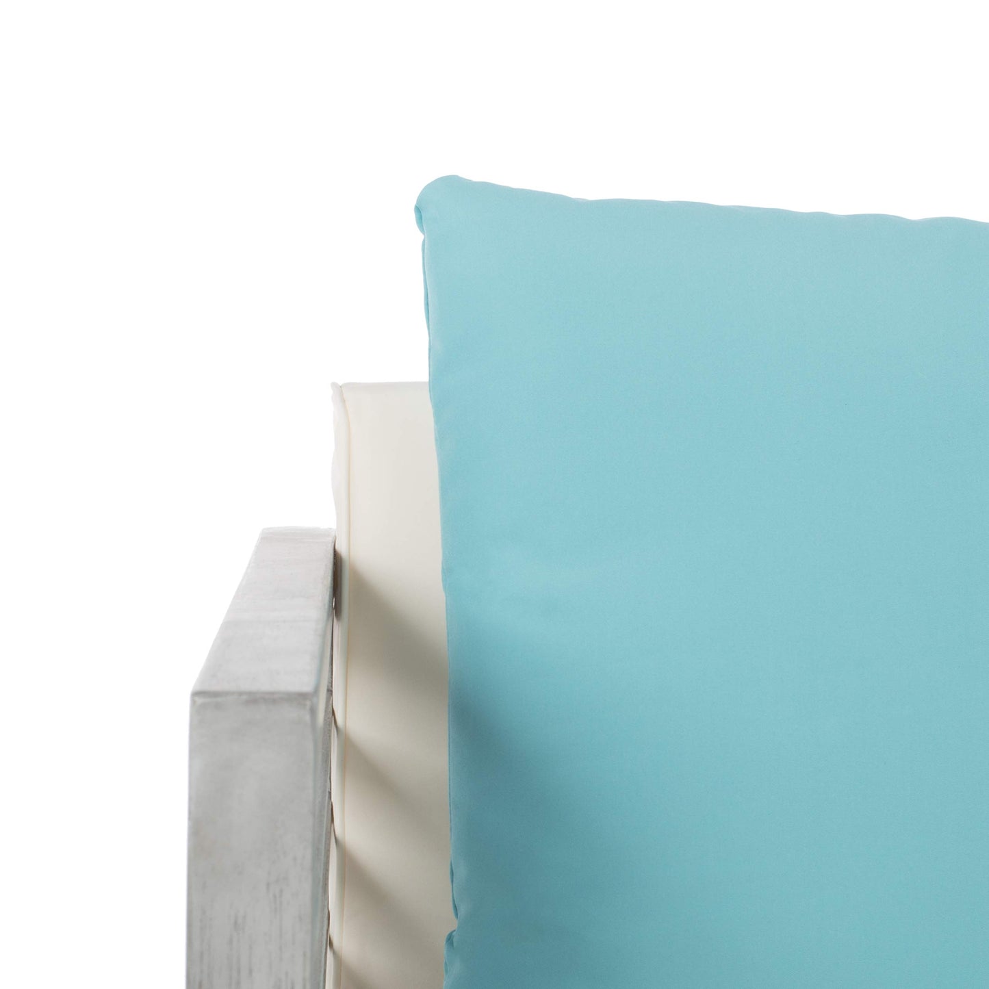 SAFAVIEH Outdoor Collection Alda Grey Wash/ White Cushions/ Light Blue Pillows 4-Piece Conversation Patio Set