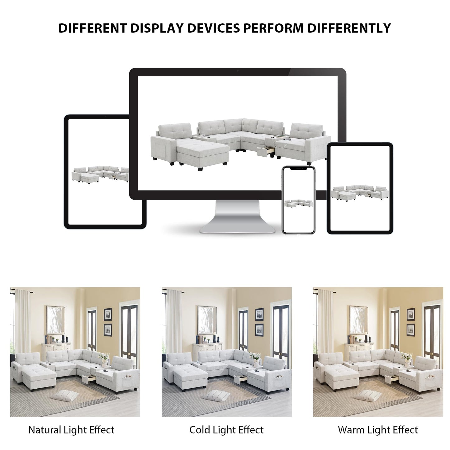 ERYE 104-Inch Oversized Tufted Corner Sectional Sofa 6 Seat Modular Convertible Sofa Couches W/Charging Station, Movable Ottoman, Storage Console,Drawers for Home/Apartment