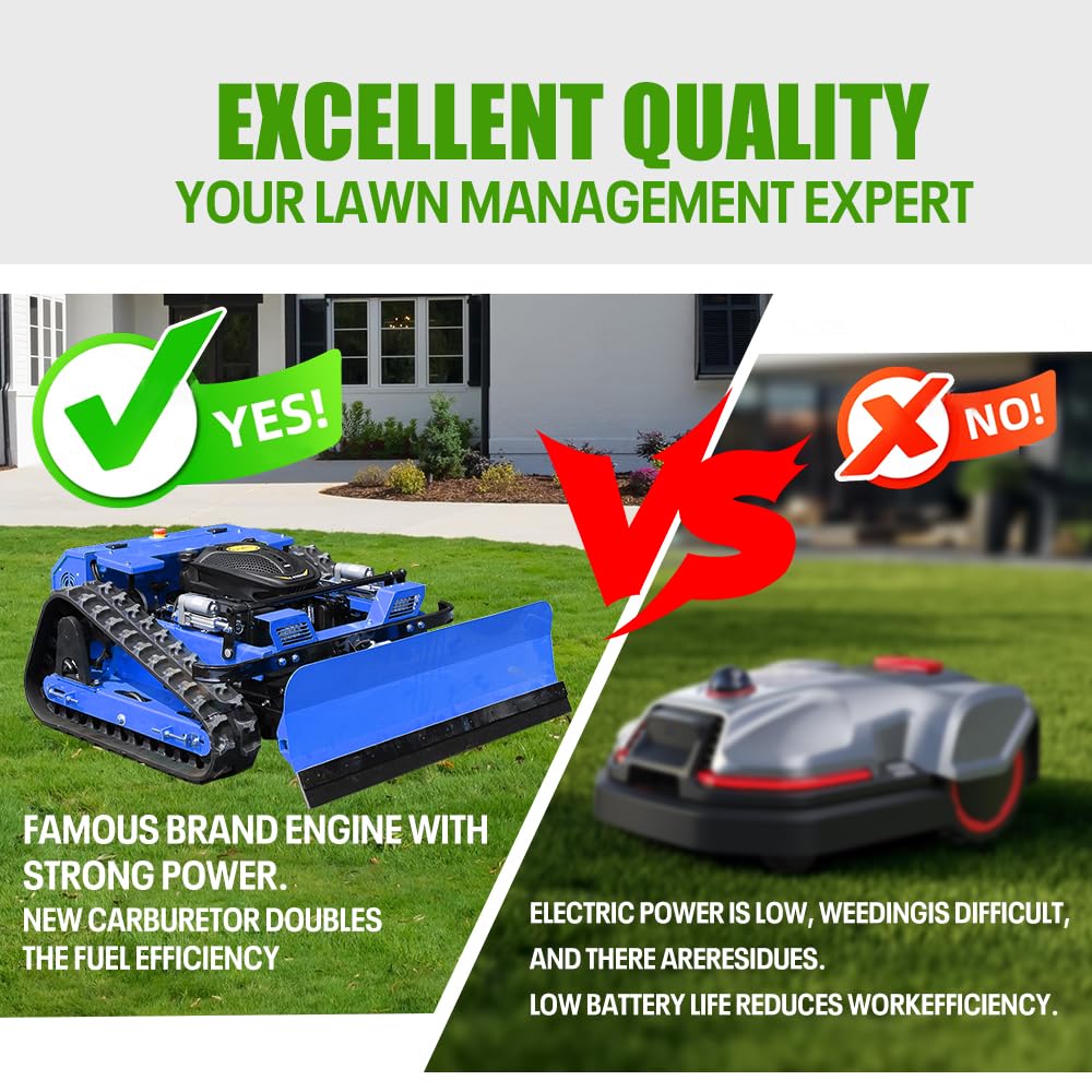Infront Remote Control Lawn Mower with Snow Plow, Crawler Track All-Terrain System, Hybrid Oil-Electric Power for Steep Slopes and Large Lawns, Adjustable Cutting Height