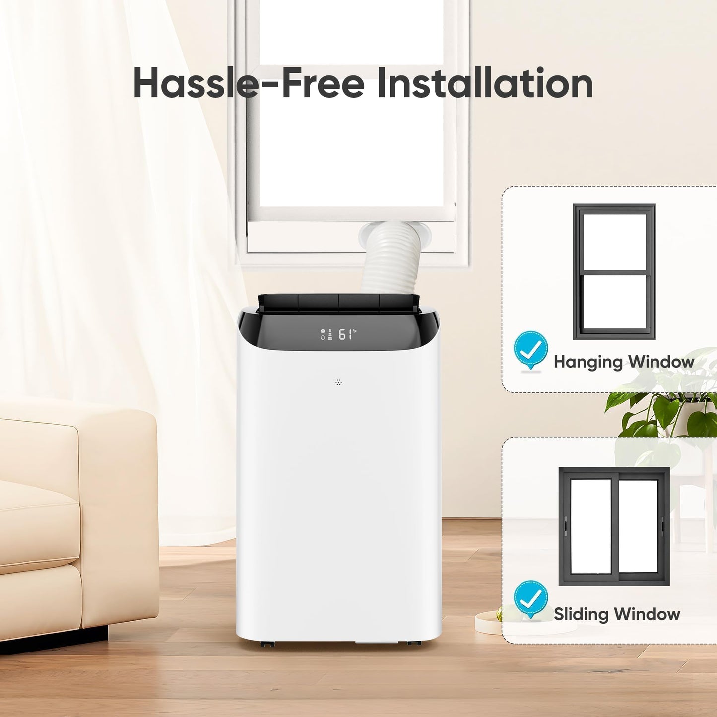 12000 BTU Portable Air Conditioners, Cools Up to 500 Sq.Ft, Free standing AC Unit, Cooling, Dehumidifier, Fan, Sleep Mode, Remote Control & Installation Kit, White