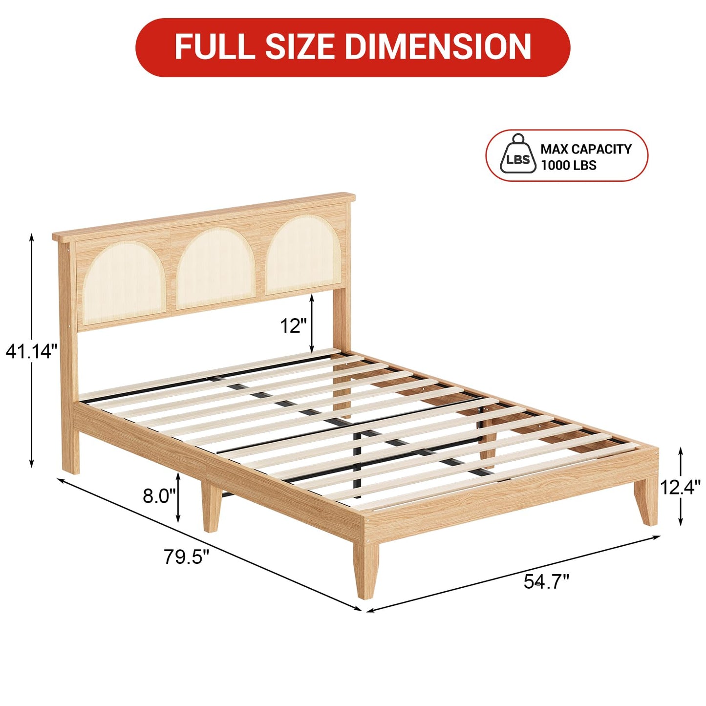 Queen Boho Rattan Bed Frame, Wooden Bed Platform with Storage, Smart RGB LED Natural Rattan Headboard, No Box Spring Needed, Under Bed Storage, Easy Assembly Solid Wood Foundation with Silent Slats