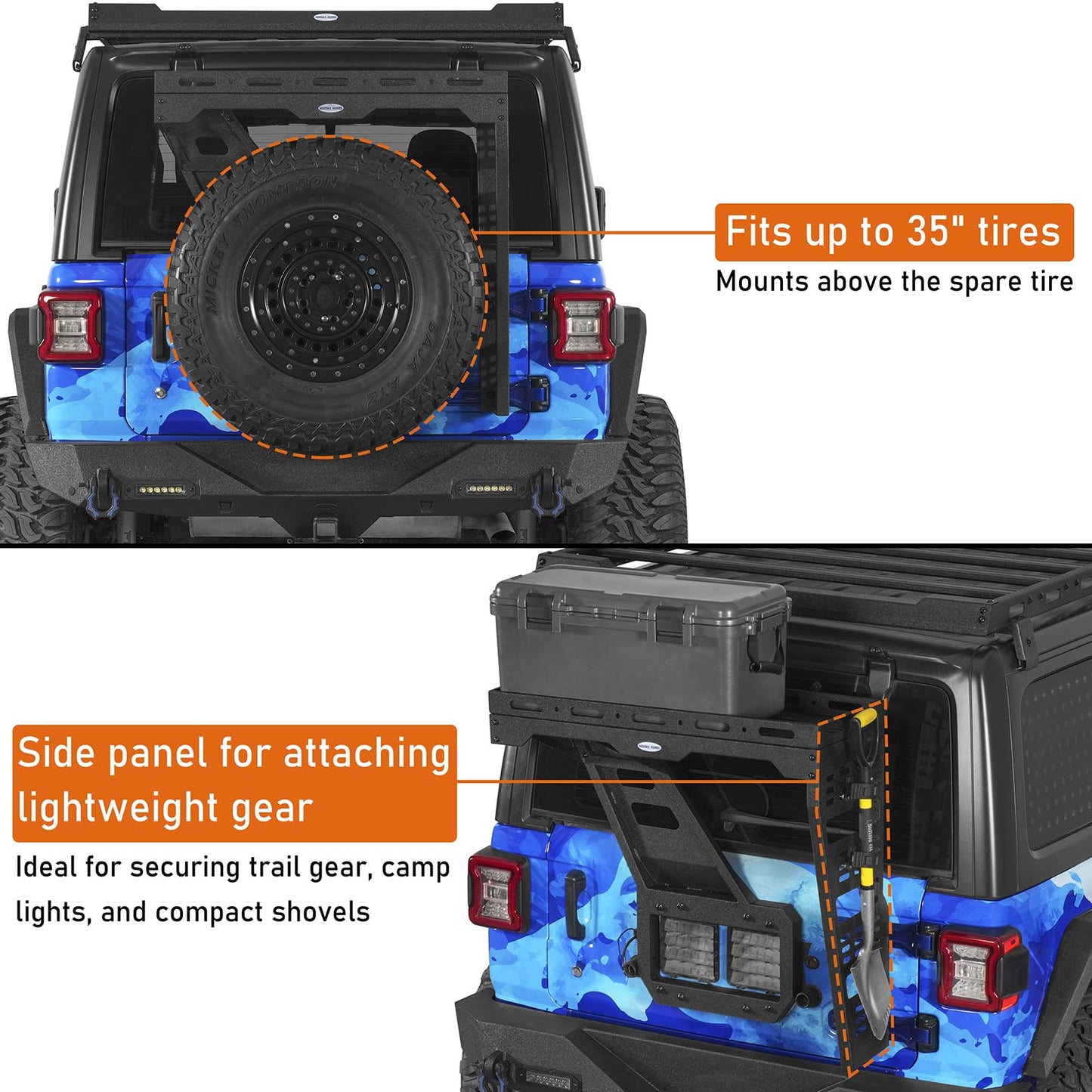 Hooke Road JL Tailgate Spare Tire Cargo Basket Rack for 2018-2026 Jeep Wrangler JL 2/4 Doors, Rear Cargo Storage Tray for Overlanding Gear