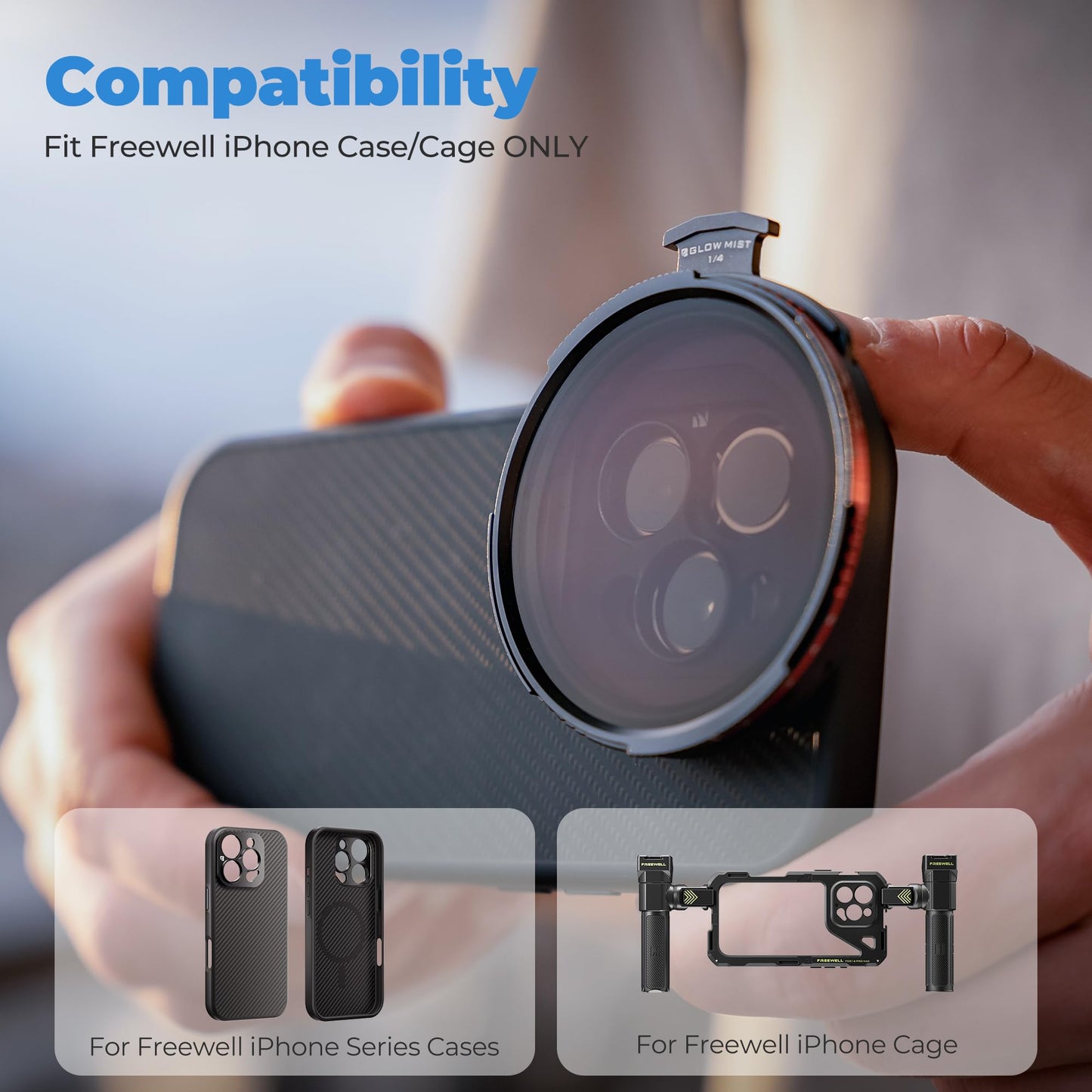 Freewell Pro Hybrid Magnetic Filter 1 to 10 Stop Variable ND/CPL with ND32, Soft Gradient 1.2, Black Glow Mist Compatible with Freewell iPhone Case & Cage