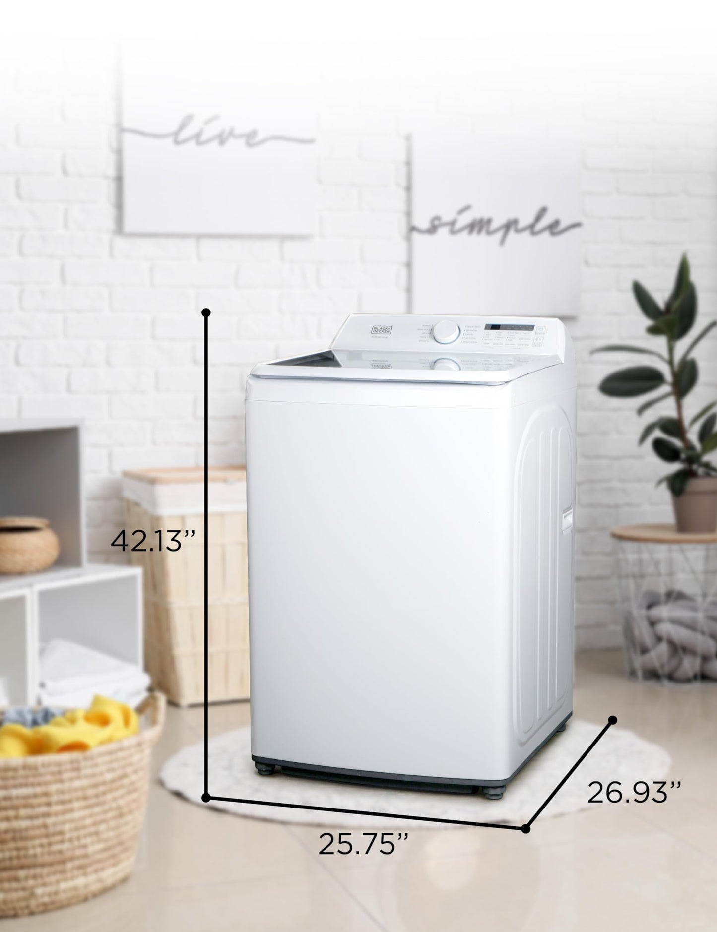 BLACK+DECKER 4.1 Cu. Ft. Top Loading Washing Machine with Agitator, Full Size Washing Machine with Glass Lid and Stainless Steel Tub, Machine with LED Display, 10 Wash Cycles, 120V, BTLW41MW, White