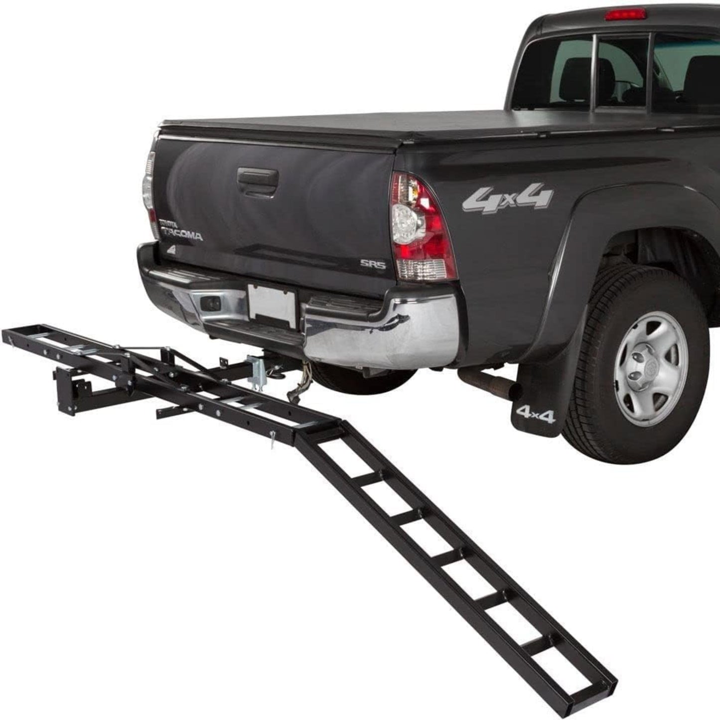 Black Widow Steel Motorcycle Carrier with Ramp for 2-Inch Receiver, 500 lb Capacity - Hitch-Mounted Dirt Bike and Scooter Hauler with Grit-Coated Track and Anti-Rattle Device for SUVs and Trucks