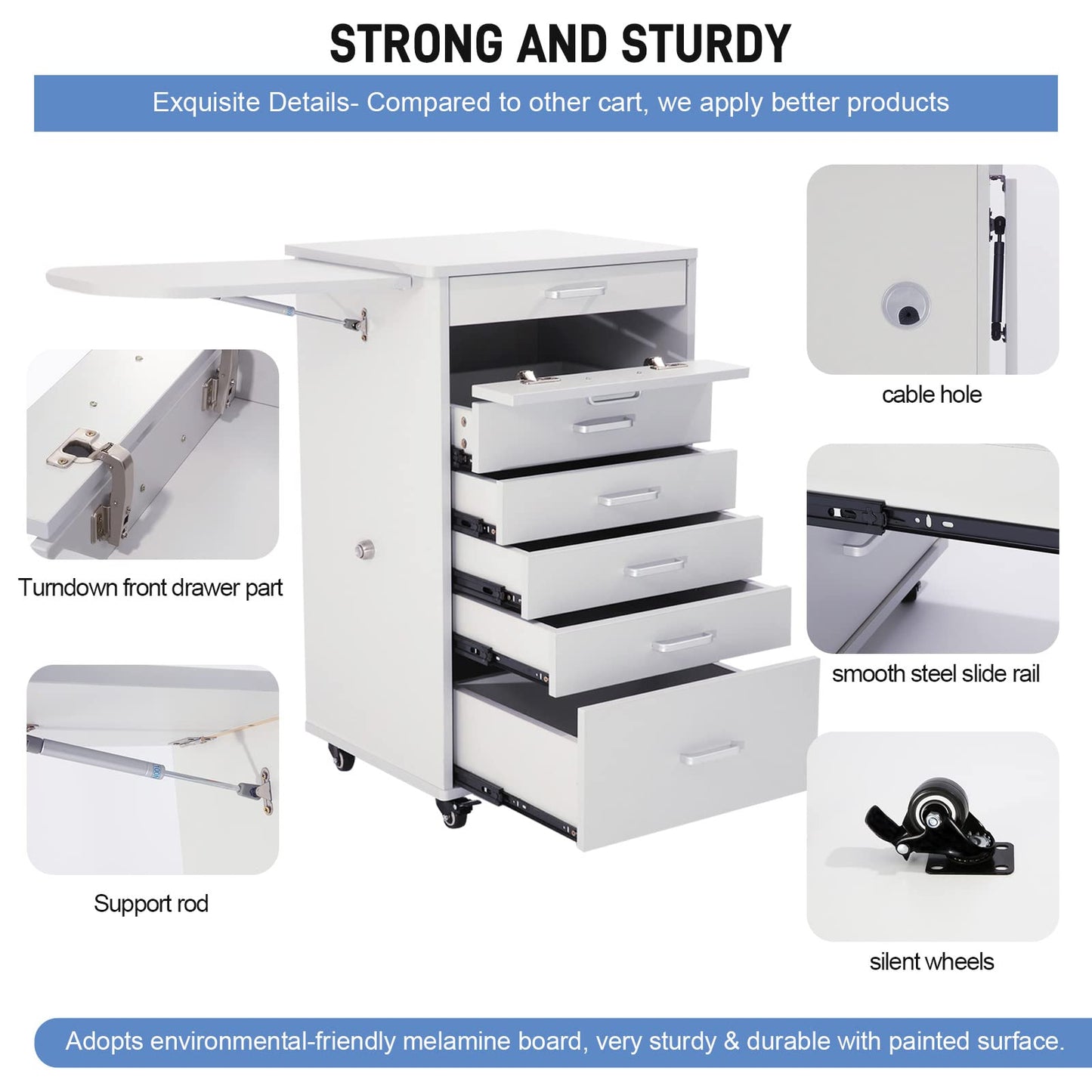 forimo Medical Dental Assistant's Mobile Cabinet Alabama Cart Utility Cart 7 Drawer W/Side Shelf. Professional Utility cart for Medical or Dental Instruments Storage.