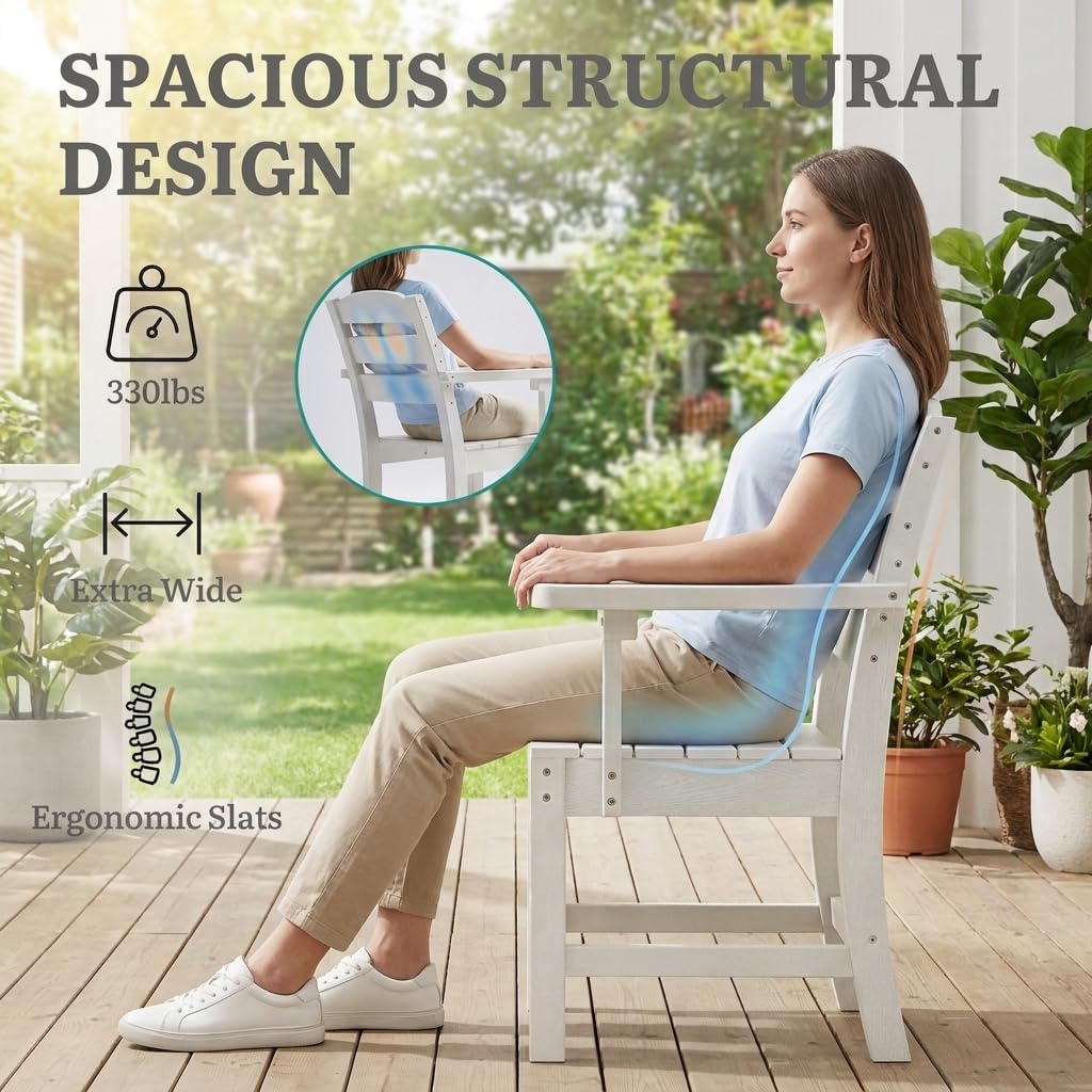 YITAHOME White Wood-Grain Textured Resin Patio Dining Chairs, Comfortable Outdoor Chair Set for Deck & Balcony, 330 LBS Capacity, All-Weatherresistant Dining Chair with Wide Seat, 2-Pack