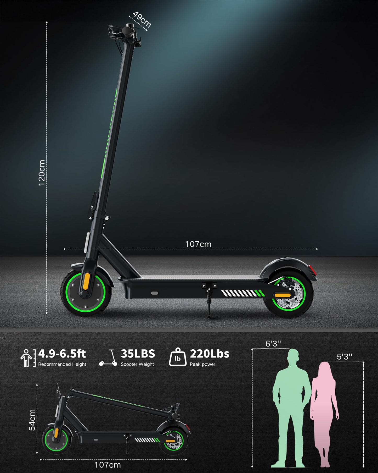 acer Electric Scooter for Adults, 500W Peak Motor, Max Speed 15.5MPH, 20 Mile Long Range, 8.5” Soild Tires, Double Brake System Folding E-Scooter Commuter (ES Series 3)