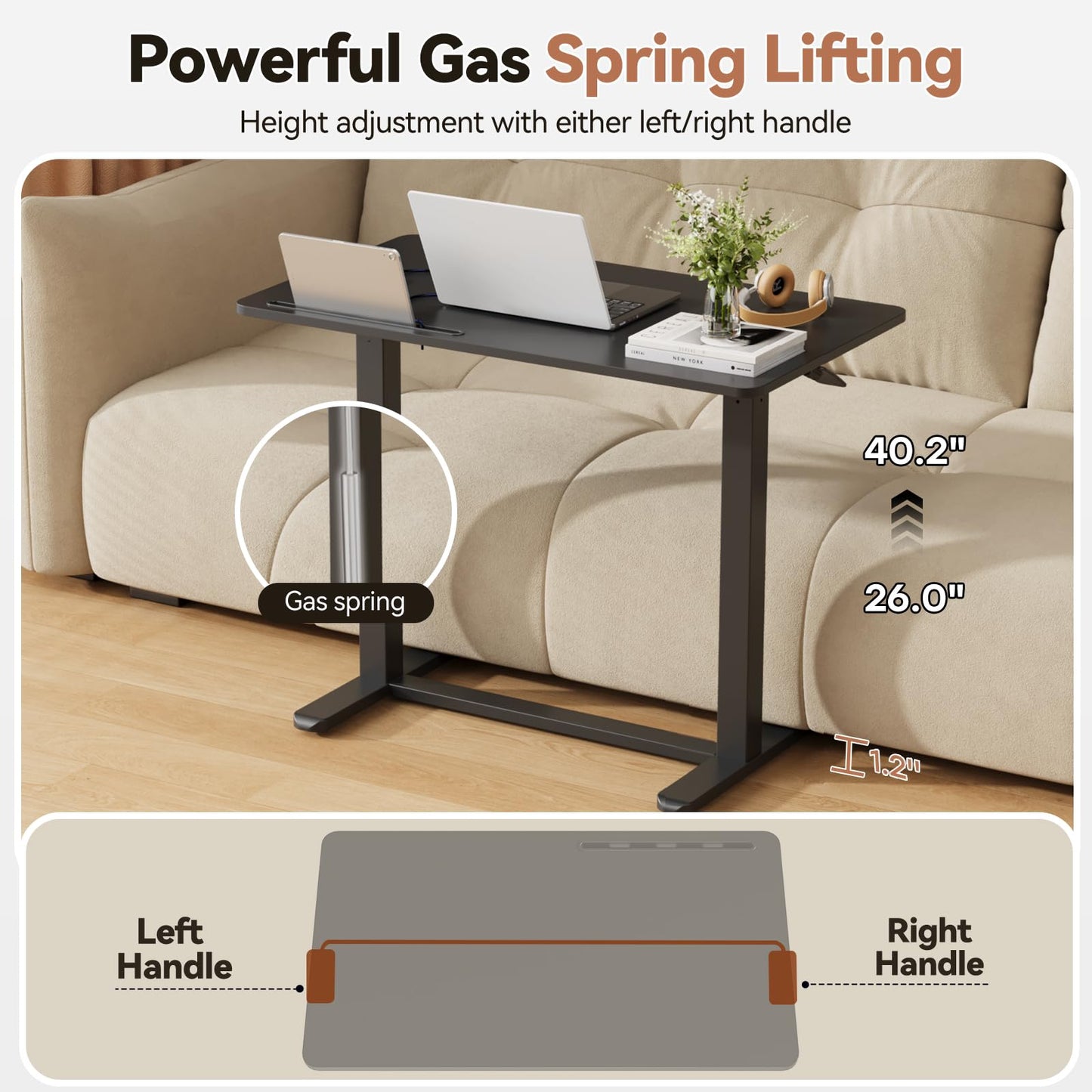 Liftsync Mobile Standing Desk, 35inch Small Rolling Table with Drawer, Height Adjustable Sit Stand Workstation, Black Portable Laptop Cart with Hidden Wheels or Lockable Casters