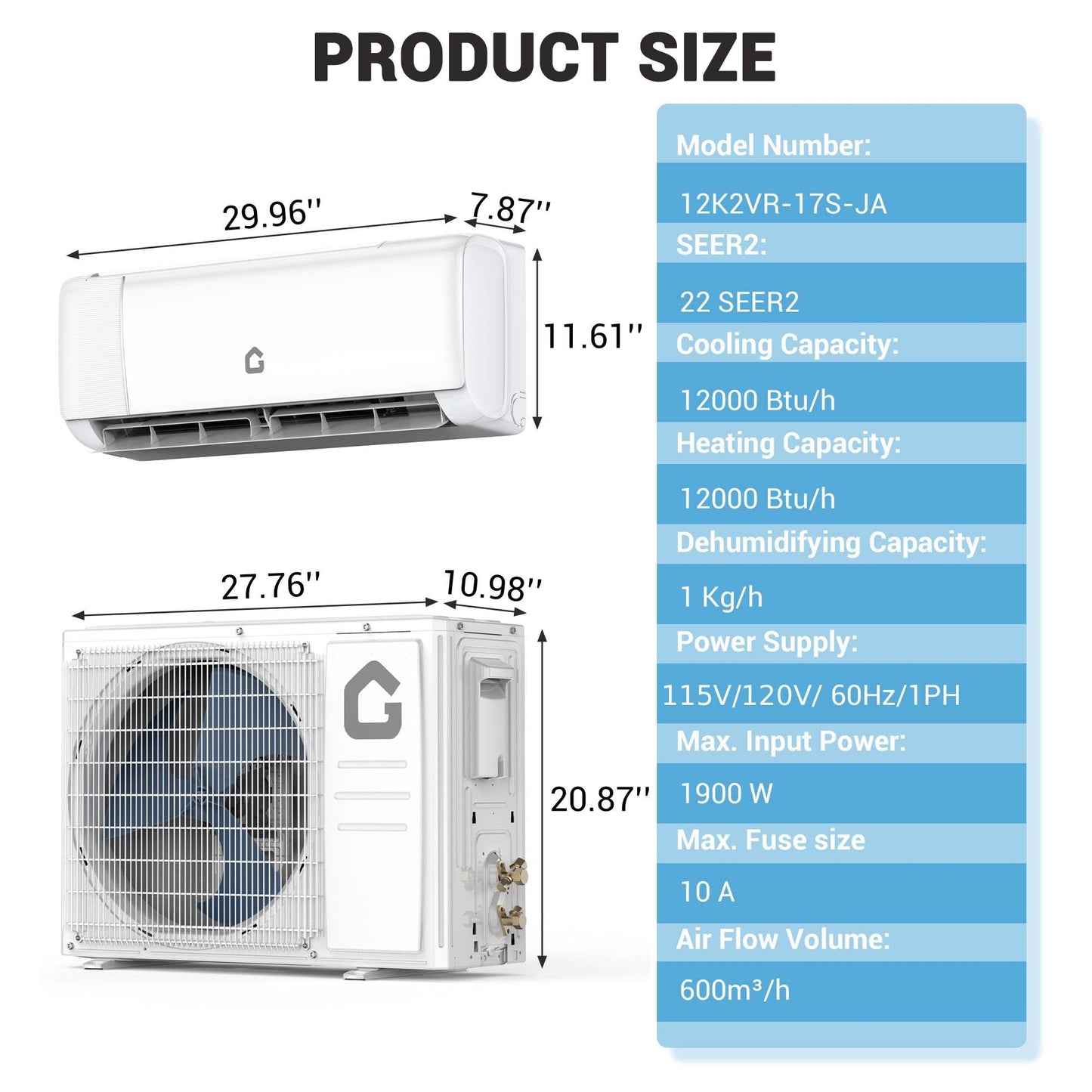12000 BTU Mini Split Air Conditioner & Heater,Cools Rooms Up to 750 Sq.Ft,22 SEER2 110V Energy Saving Wall Mounted AC Unit,WiFi Enabled,Include Remote Control,Condenser & Heat Pump,Installation Kits