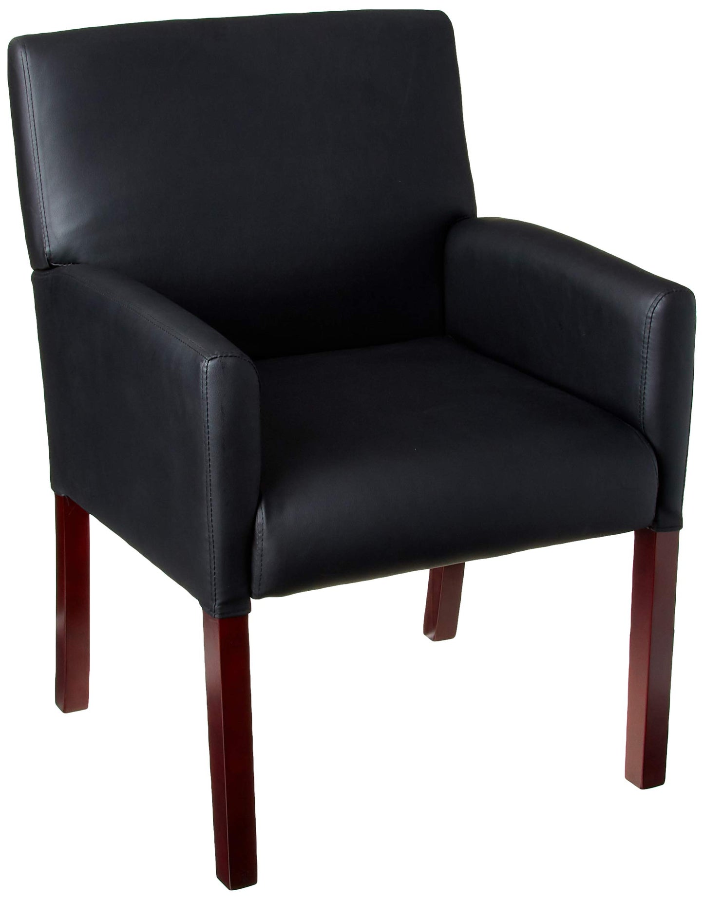 Boss Office Products Reception Box Arm Chair with Mahogany Finish in Black (B629M)