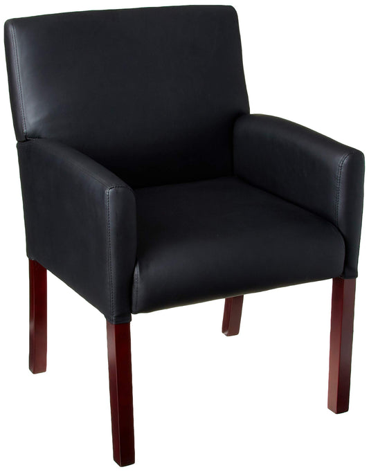 Boss Office Products Reception Box Arm Chair with Mahogany Finish in Black (B629M)