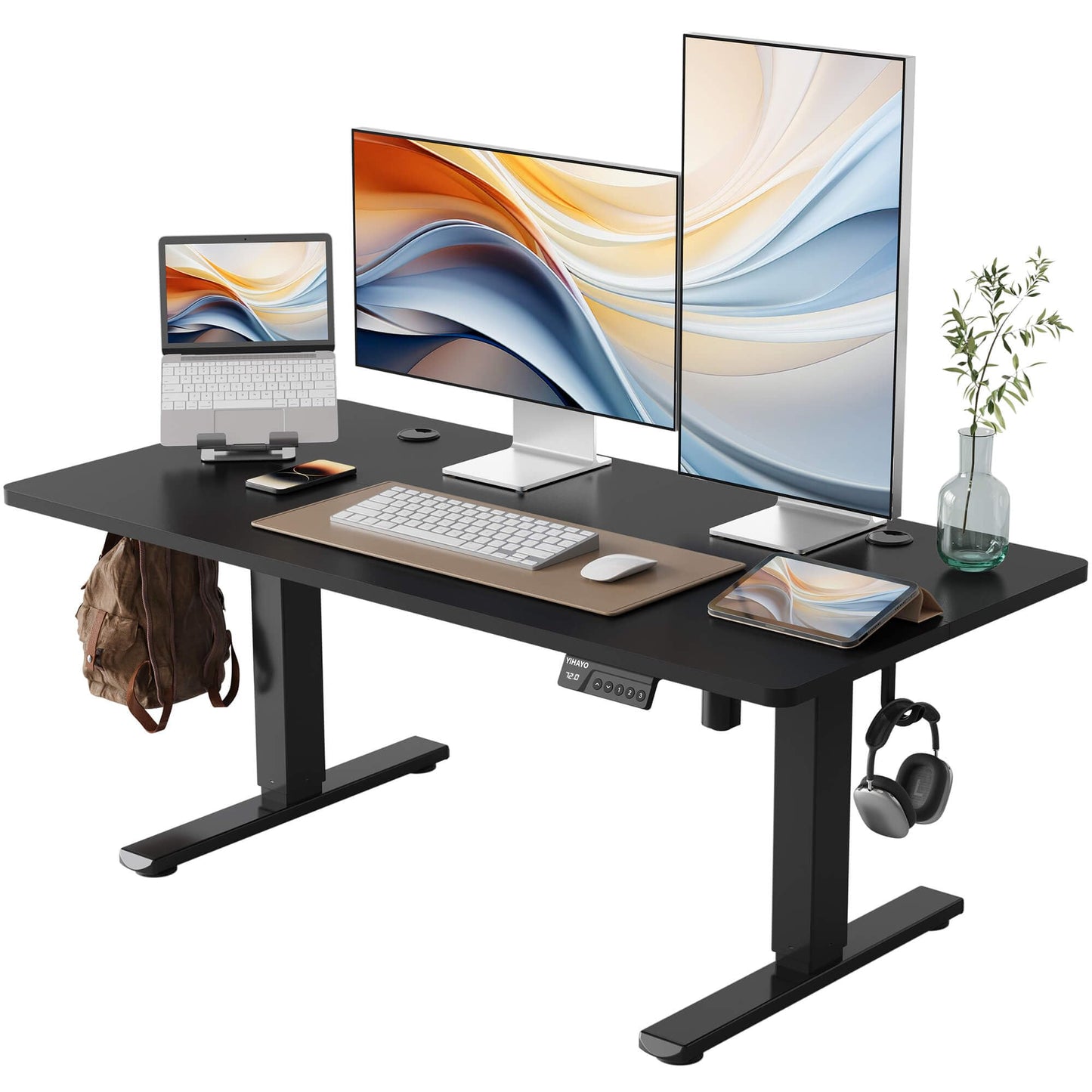 YIHAYO Low Height Adjustable Desk, Lifts 18.1-28.3 Inches, Electric Standing Desk for Short People, 48 x 24 Inches Computer Table with Splice Board for Home Office, Black