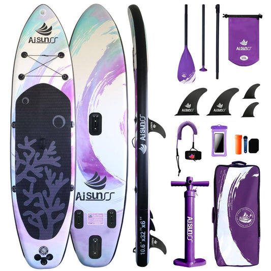 AISUNSS Inflatable Paddle Board for Adult, Paddle Board for All Skill Levels, Wide SUP Board with Primium Accessories Include SUP Carry Bag, Hand Pump, 10L Waterproof Bag