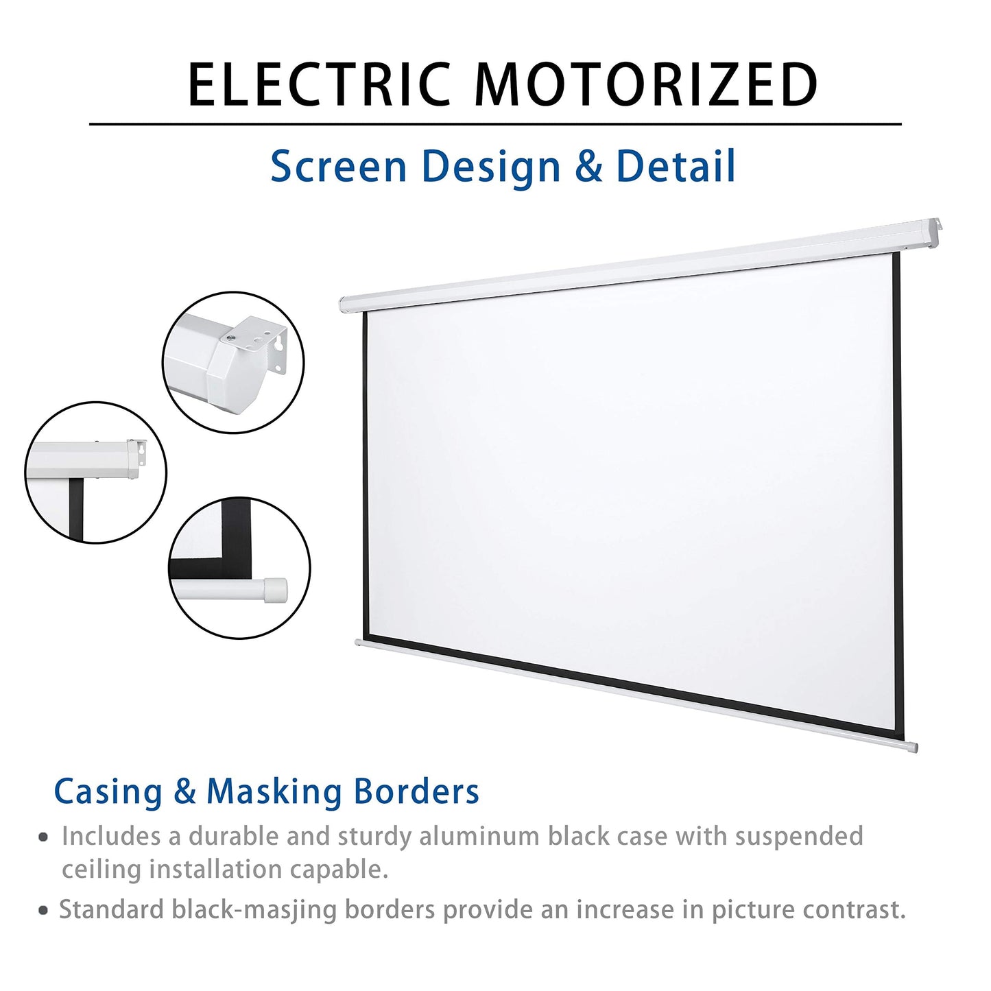 Kayle 120" Motorized Projector Screen Electric Diagonal Automatic Projection 16:9 HD Movies Screen for Home Theater Presentation Education Outdoor Indoor W/Wireless Remote, Wall/Ceiling Mount (White)