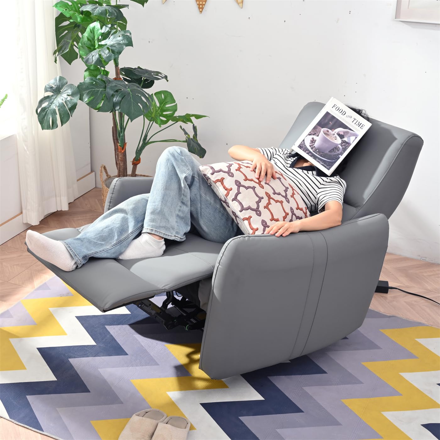 KEIKI Wall Hugger Recliner,Power Recliner Chair, Electric Recliner, Individual Seat Home Theater Recliner Chair with USB Port, Electric Glider Reclining Sofa for Bedroom, Apartment, Blue Gray