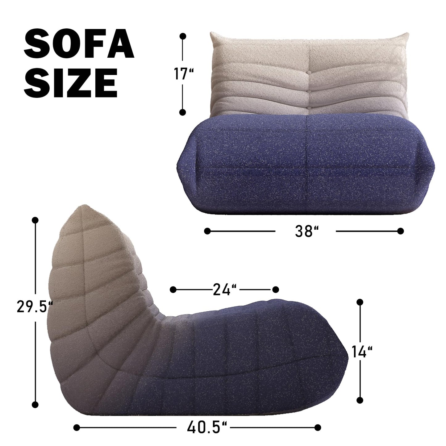 Bean Bag Chair, Fireside Chair Bean Bag Sofa Large Bean Bag Chair for Adults, Bean Bag Chairs for Teens with High Density Comfortable Foam, Memory Foam Bean Bag for Living Room, Bedroom (Blue&White)