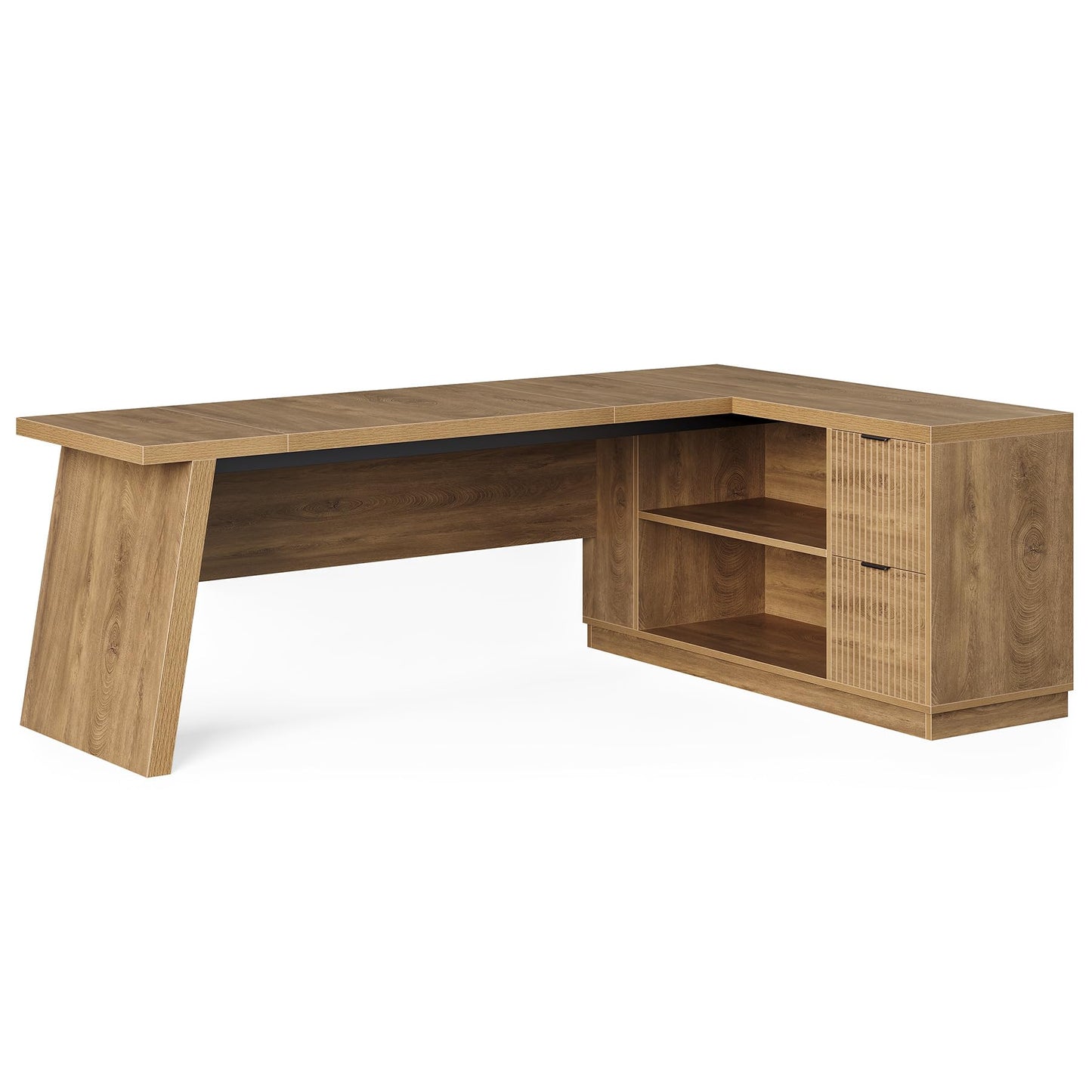 LITTLE TREE 78-Inch L-Shaped Executive Desk, Modern Desk with Drawers & File Cabinet, Large Walnut Office Workstation with Storage Shelves for Home Office