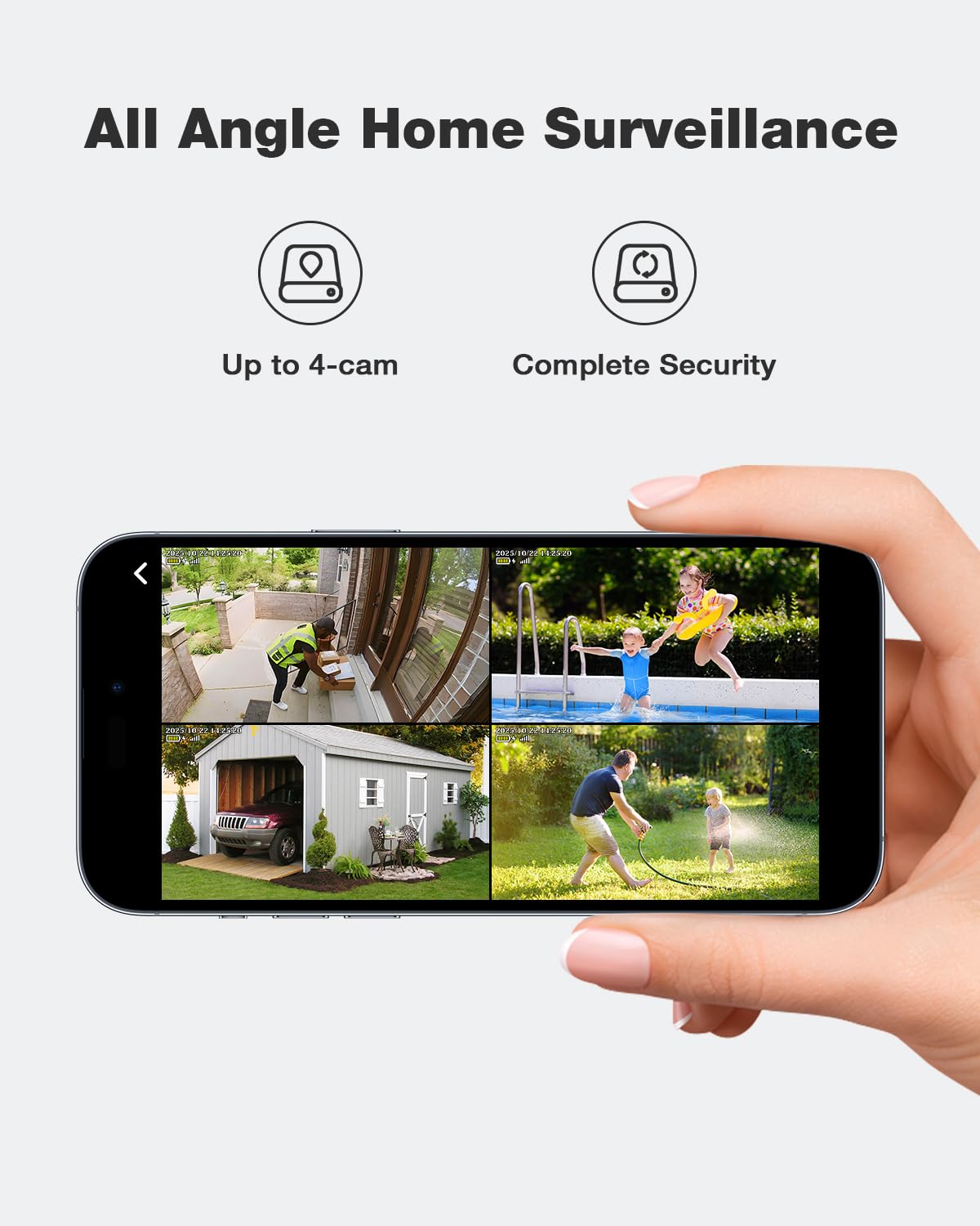 SEHMUA Security Cameras Wireless Outdoor (4-cam-kit), No Subscription Required, Color Night Vision, 360° PTZ, 4MP Live View, Instant Alerts, Solar Security Camera System Works 2.4G & 5G WiFi for Home