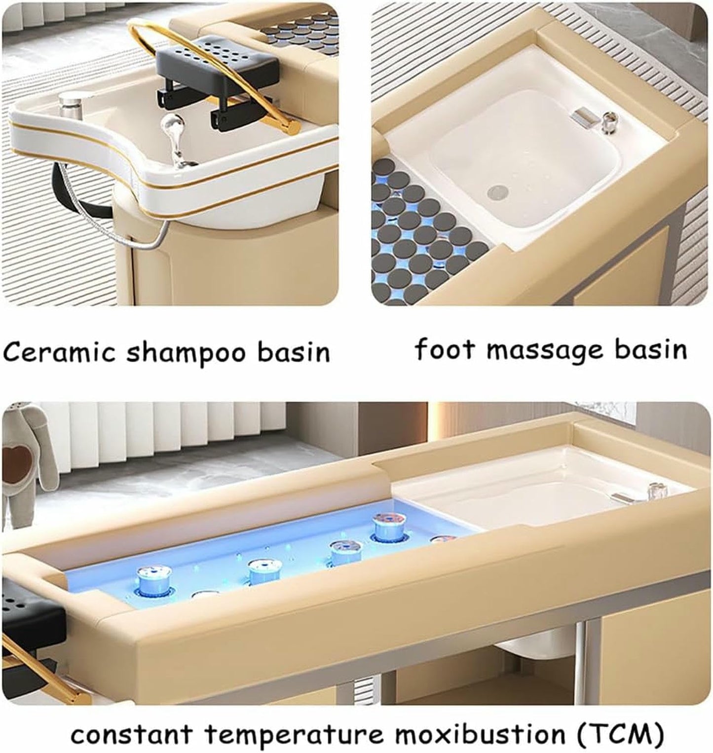 BTOIASYHF Head Spa Equipment, Head Spa Bed, Massage Shampoo Backwash Unit, Shampoo Bowl with Fumigation and Water Circulation for Salons and Spas