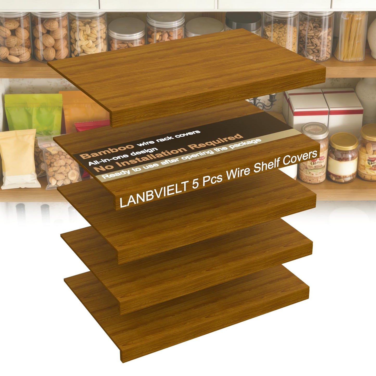 5-Pcs Bamboo Wire Rack Covers, Wire Shelf Covers for Shelving Liners,Install-Free