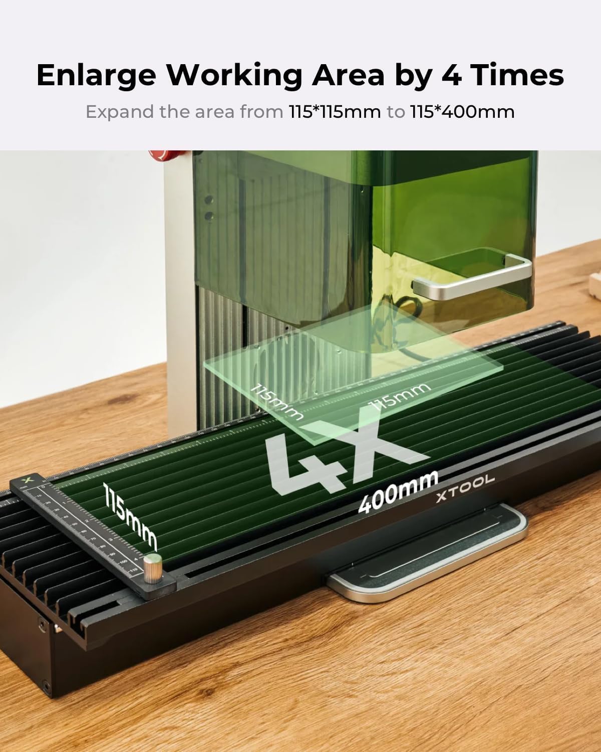 xTool Slide Extension for F2/F1/F1 Lite, Expand The Laser Engraving Area to 115 * 400mm, Longer Laser Engraving and Cutting for Laser Engraver, 5 Clamps Included for Stability