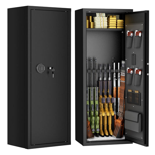 Superday 12-15 Gun Safe for Home Rifles and Pistols, Quick Access Large Gun Safe for Rifles, Gun Cabinets for Rifles and Shotguns with Keyboard Lock, 3 Adjustable Racks, Pockets(Black)