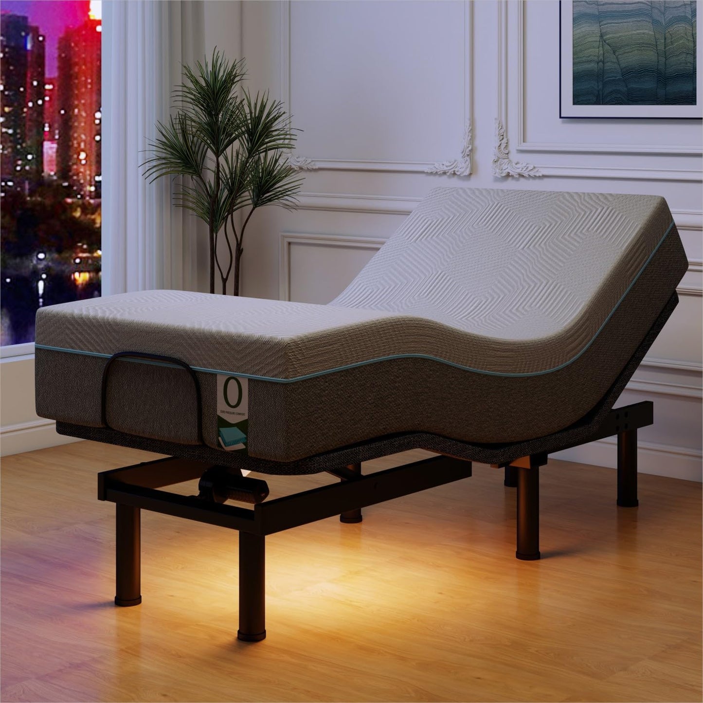 Vipbear Adjustable Bed Base Twin XL Massage with 12" Memory Foam White Mattress Electric Bed with Wireless Remote | 0 Gravity | Anti-Snore | Under Bed LED | USB Ports