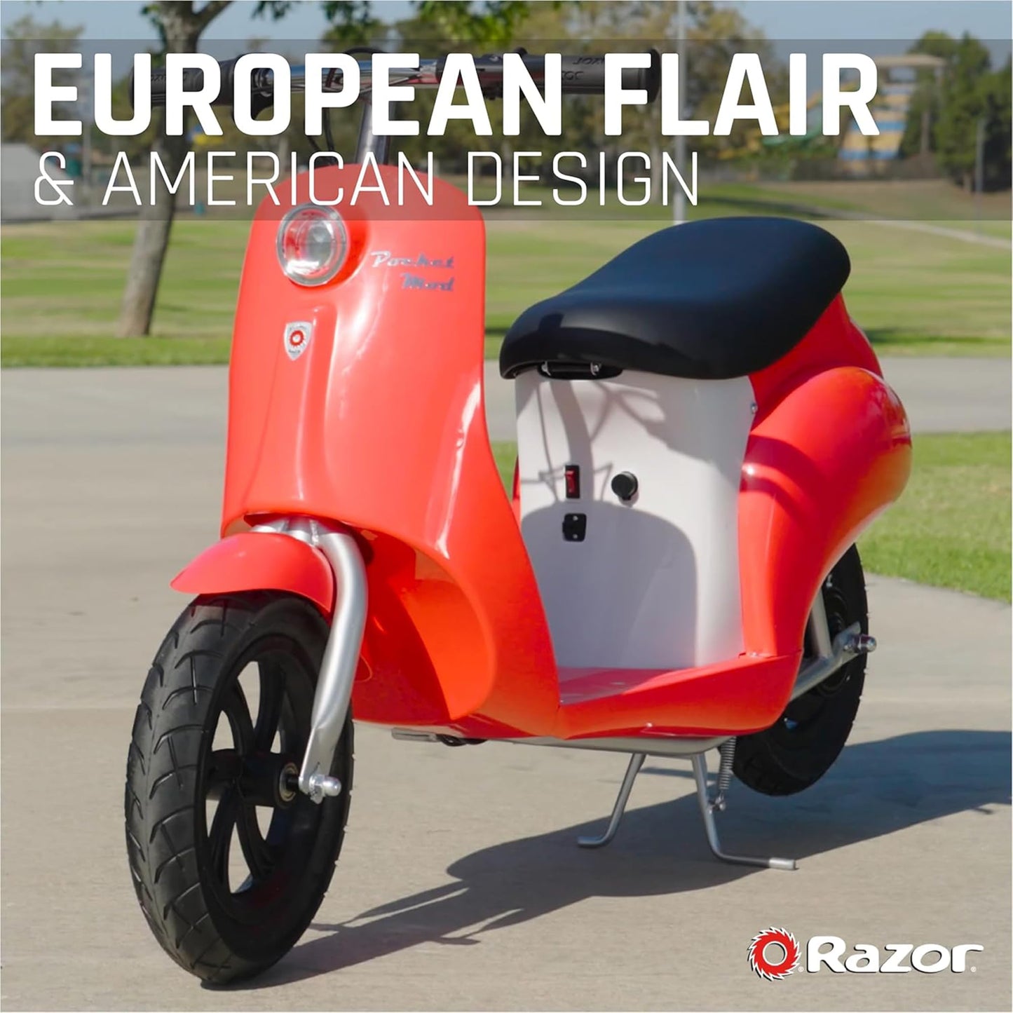 Razor Electric Retro Scooter for Ages 8+, 170 lb Max Weight, Roma, w/ 250W Motor, 12” Tires & 24V Battery, Up to 15 MPH, Pocket Mod – Lightweight Ride On Motorcycle Bike for Young and Teen Riders