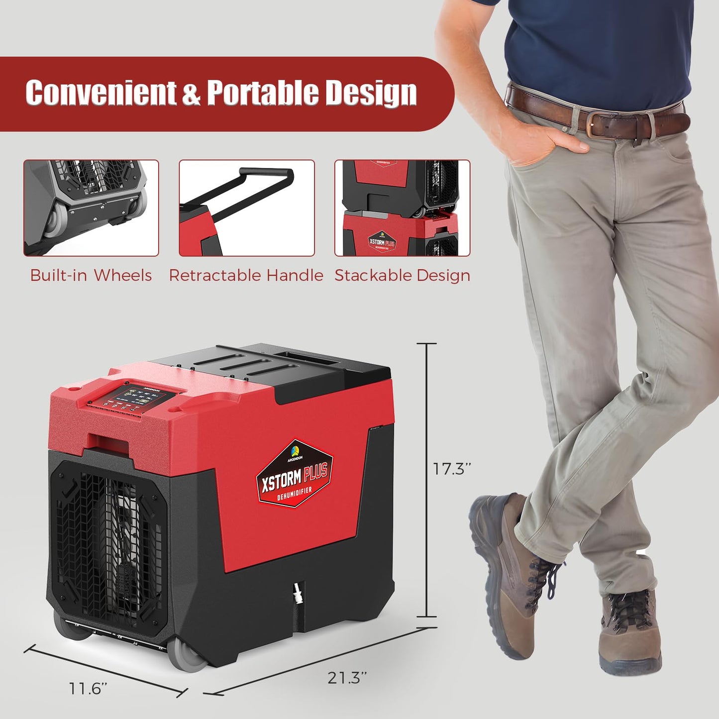 ARGENDON Commercial Dehumidifier with Pump 180PPD Dehumidifier Basement Suit for 2,300 Sq.Ft Space with Drain Hose for Crawl Spaces, Industry Use, Garage, Whole House, limited 5-Year-Warranty