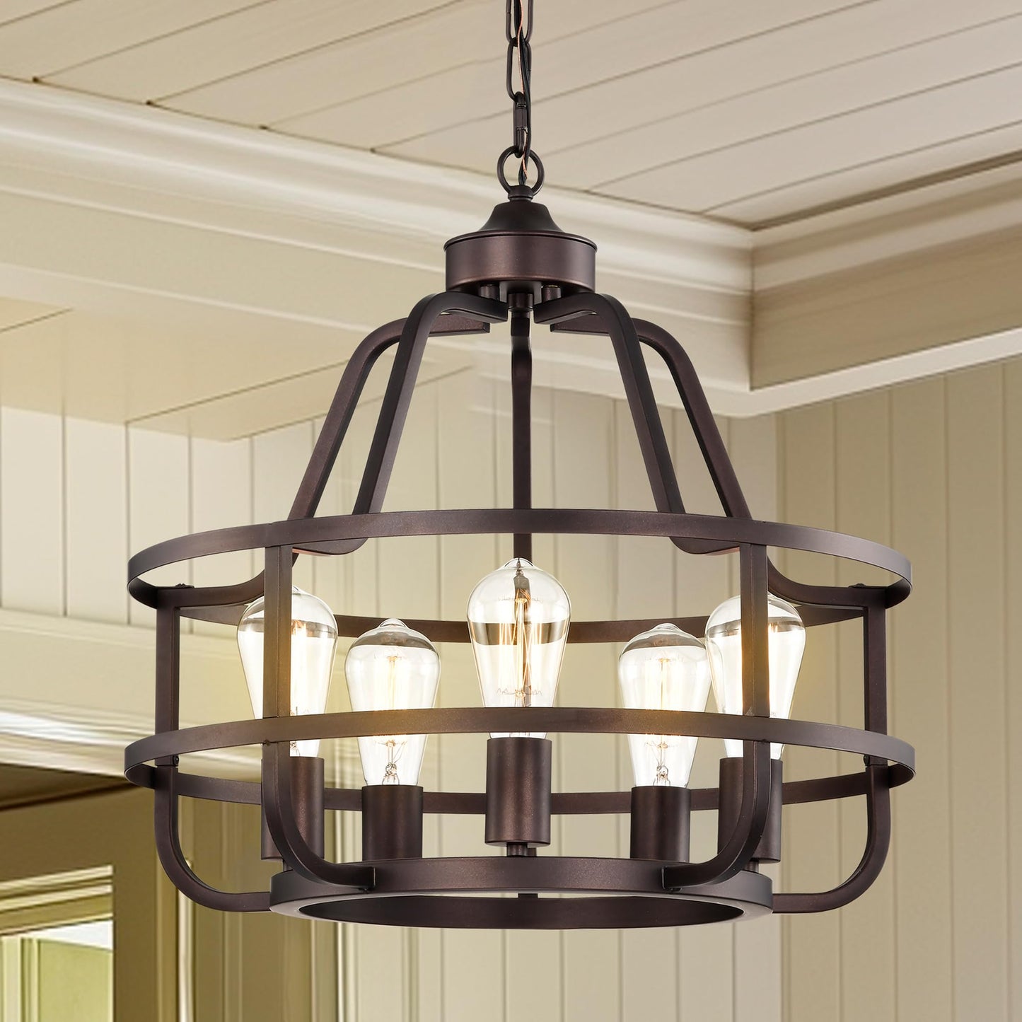 winsmart 20in Oil Rubbed Bronze Chandelier, 5-Light Metal Farmhouse Fixture, Model WSP30076RB-5