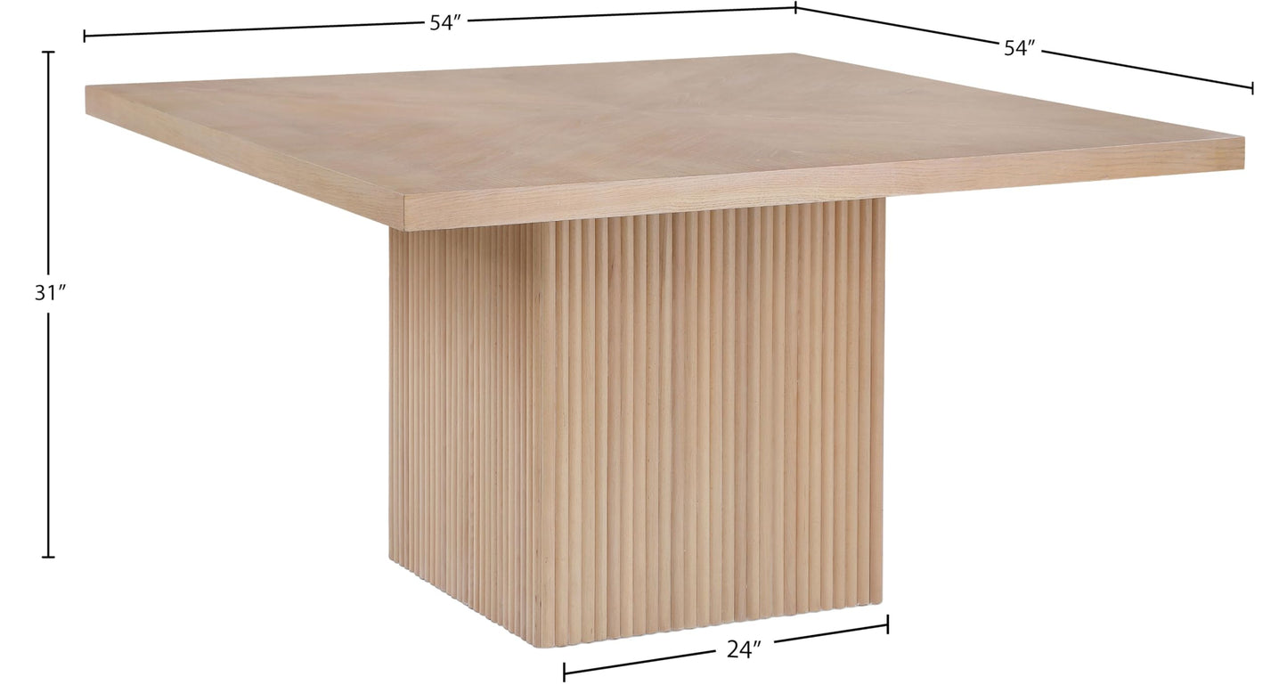 Meridian Furniture 729Oak-T Belinda Collection Mid-Century Modern Dining Table, Solid Wood Base, Natural Finish Oak Wood Veneer MDF Top, Square Top, Fluted Base, 54" W x 54" D x 31" H, Oak