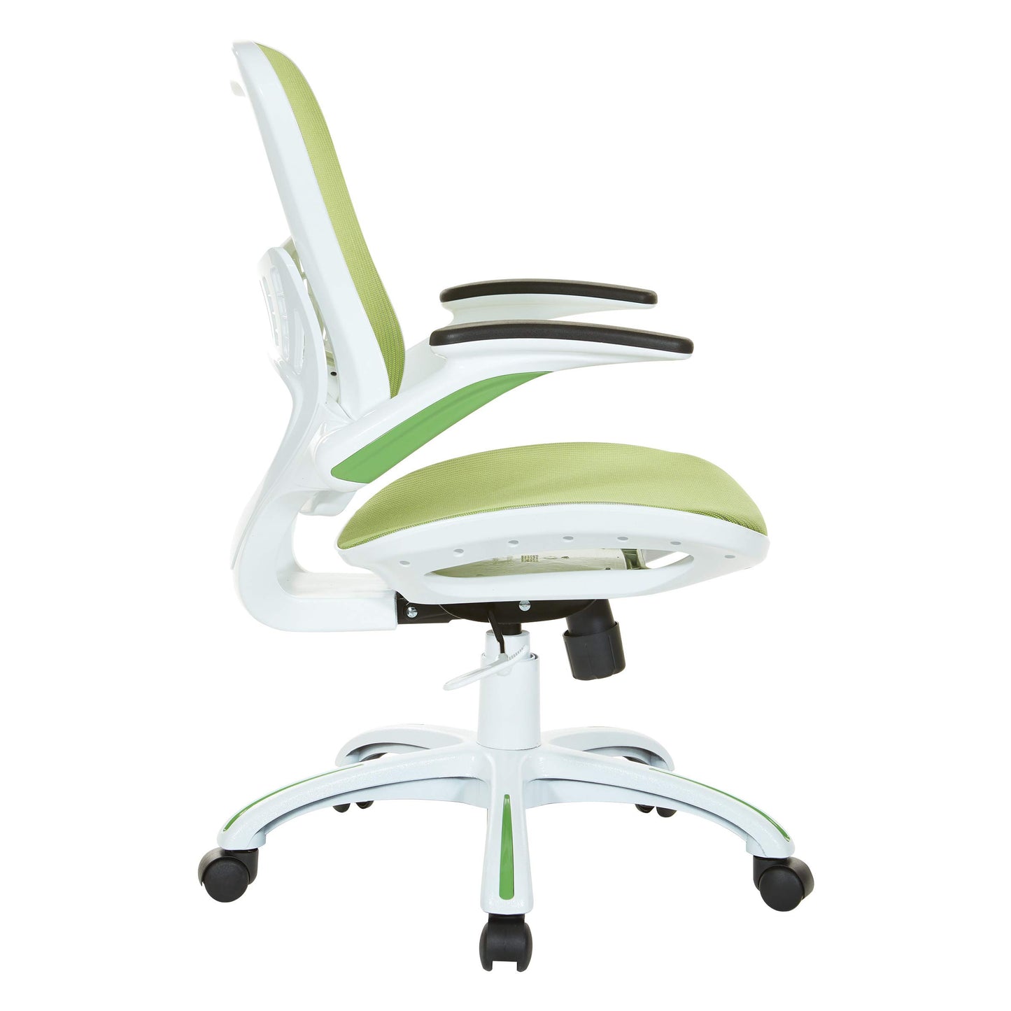 OSP Home Furnishings Riley Ventilated Manager's Office Desk Chair with Breathable Mesh Seat and Back, White Base with Green
