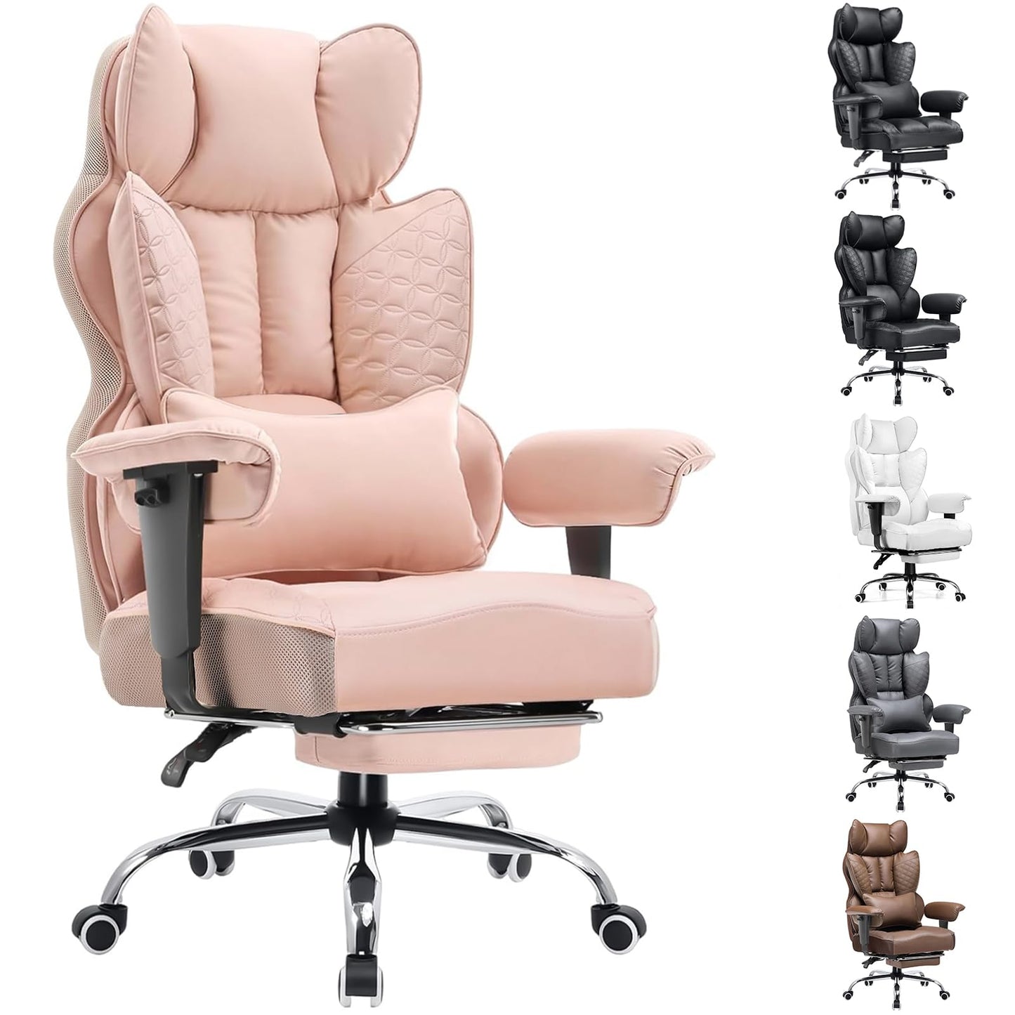 COMHOMA Desk Office Chair Big and Tall Office Chairs Ergonomic Gaming Chairs with Wide Seat Leather High Back Chair with Foot Rest Adjustable Armrests Pocket Spring Lumbar Support