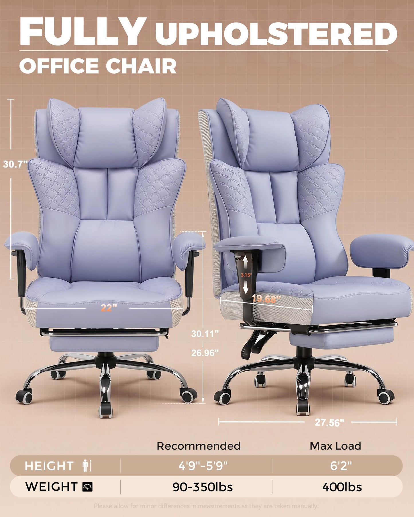 GTPLAYER Big and Tall Office Chair, Wide Ergonomic Gaming Chair with Deluxe Embossing Designed Leather with Foot Rest,150°Reclining Adjustable Soft Armrests Pocket Spring Back Support and Pillow