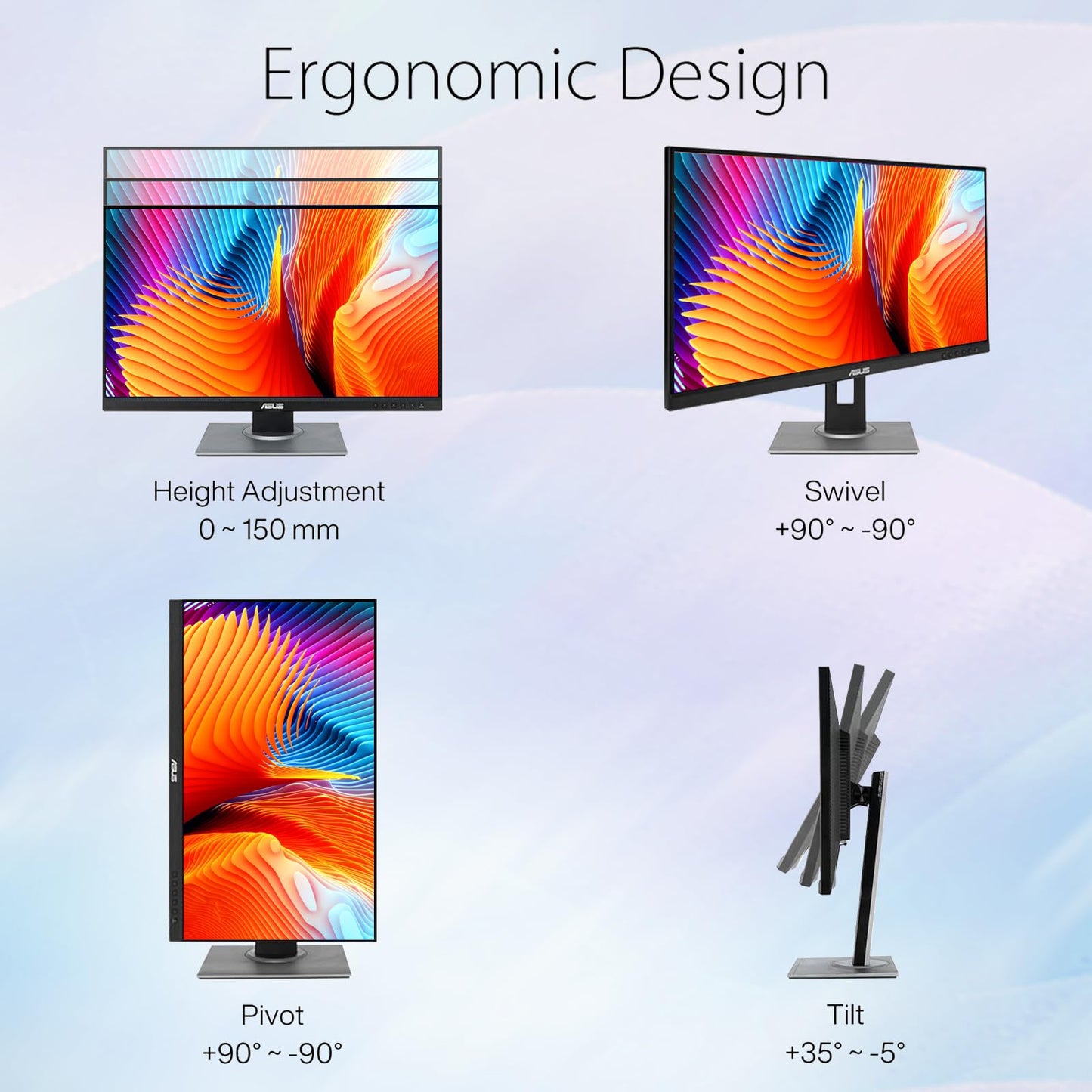 ASUS ProArt 27" QHD Monitor, 1440P IPS Display, 100% sRGB|Rec. 709, Delta E < 2 Color Accuracy, Calman Verified, DP HDMI Mini DP DVI USB Hub, Ergonomic Tilt Swivel Pivot Height Adjustable Stand