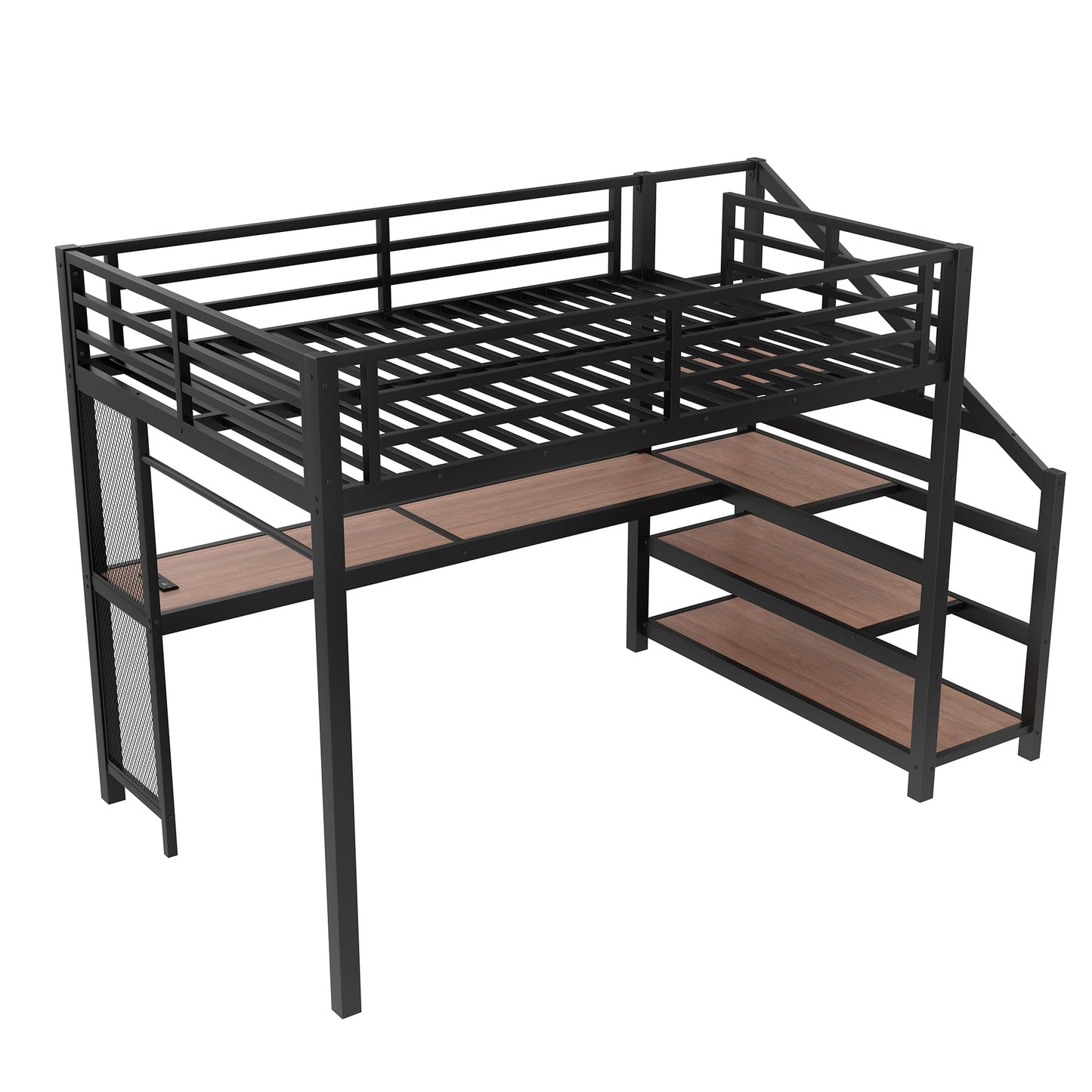 Bellemave Metal Full Size Loft Bed with Desk and Storage Stairs,Heavy Duty Loft Bed Frame Full Size with LED Lights and Charging Station for Kids,Teens,Adults,Black