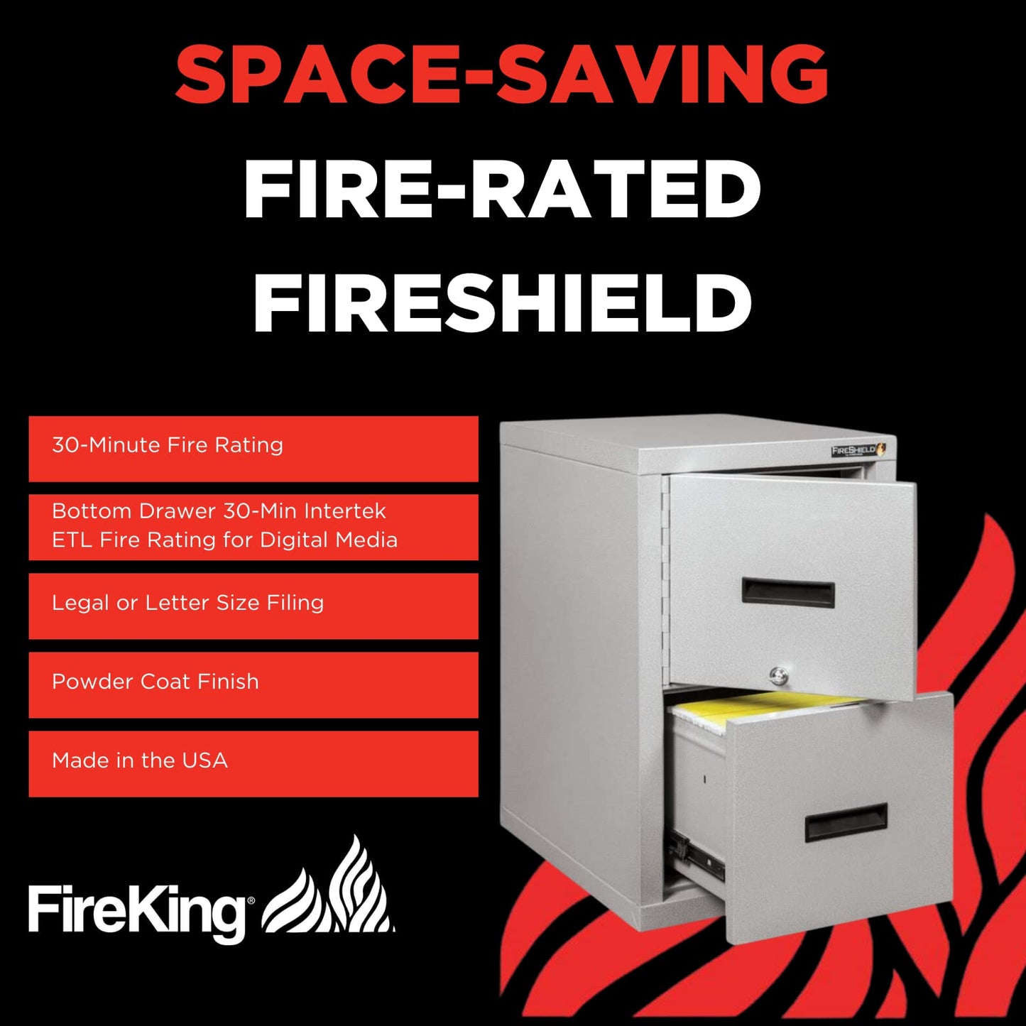 FireKing® FireShield 22" D Vertical 1-Drawer File Cabinet and Safe, Metal, Black Stone