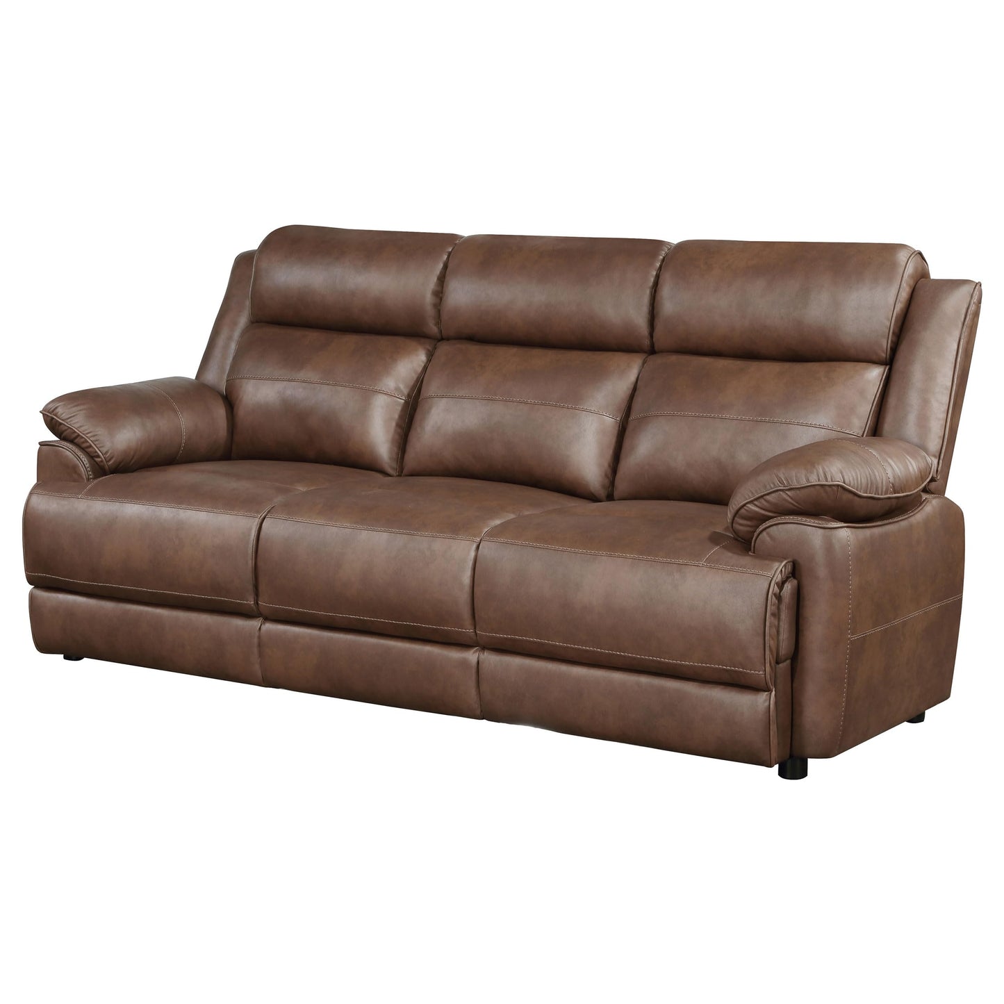 Coaster Home Furnishings - Ellington - Upholstered 3-Seater Sofa with Padded Arm, Faux Leather Upholstery, Pocket Coil Seating and Full Foam Cushions - Transitional - Living Room - Dark Brown - 508281
