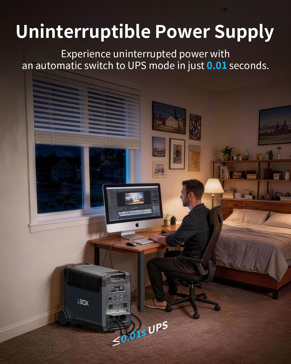 ABOK Ark3600 Portable Power Station with 200W Soalr Panel, 3840Wh LiFePO4 Battery, Expandable to 11520Wh, 3H Fast Charge, 15 Outlets, UPS 10ms, 3600W Solar Generator for Home Backup, Camping, RV