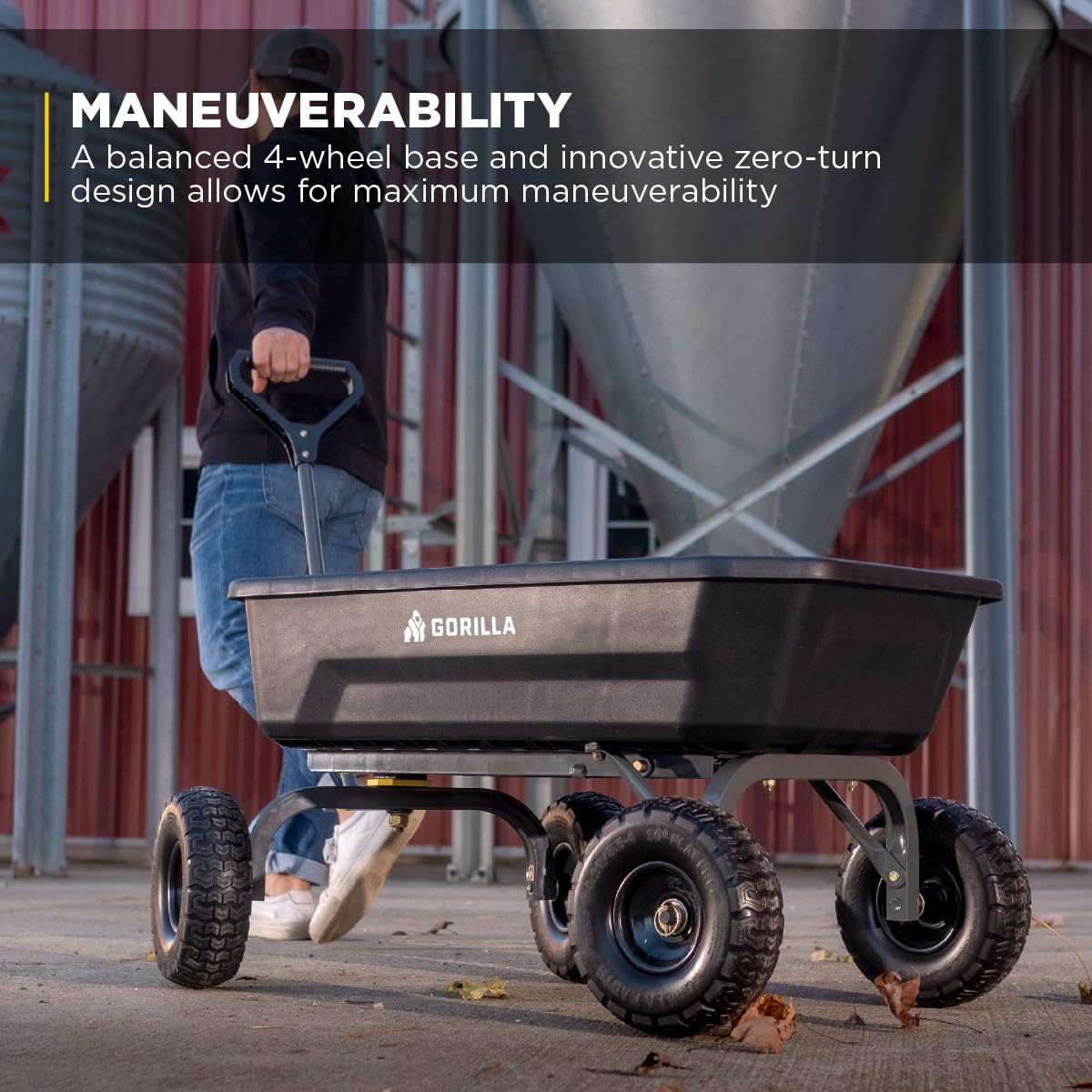 Gorilla Carts Heavy-Duty Dump Cart, Patented Quick-Release Dumping, Steel Frame, 600 lb Capacity, No-Flat 10-Inch Tires, Utility Wagon for Garden, Yard, Beach