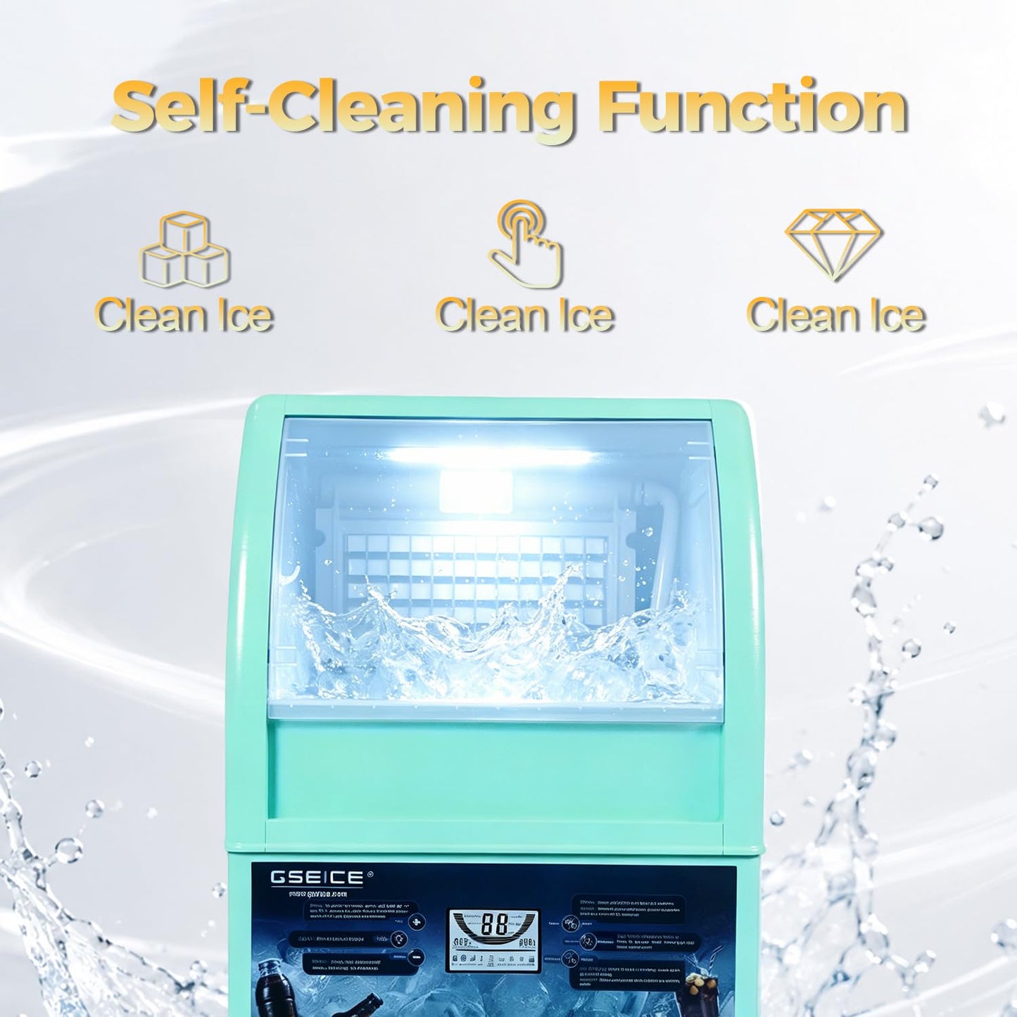 GSEICE Commercial Ice Maker Machine, 100lbs/24H, Under Counter Ice Machine with Water Filter, 20lbs Storage Bin, 50 Cubes in 8-12 Mins, Freestanding Ice Machine for Home/Bar/Cafe/Restaurant