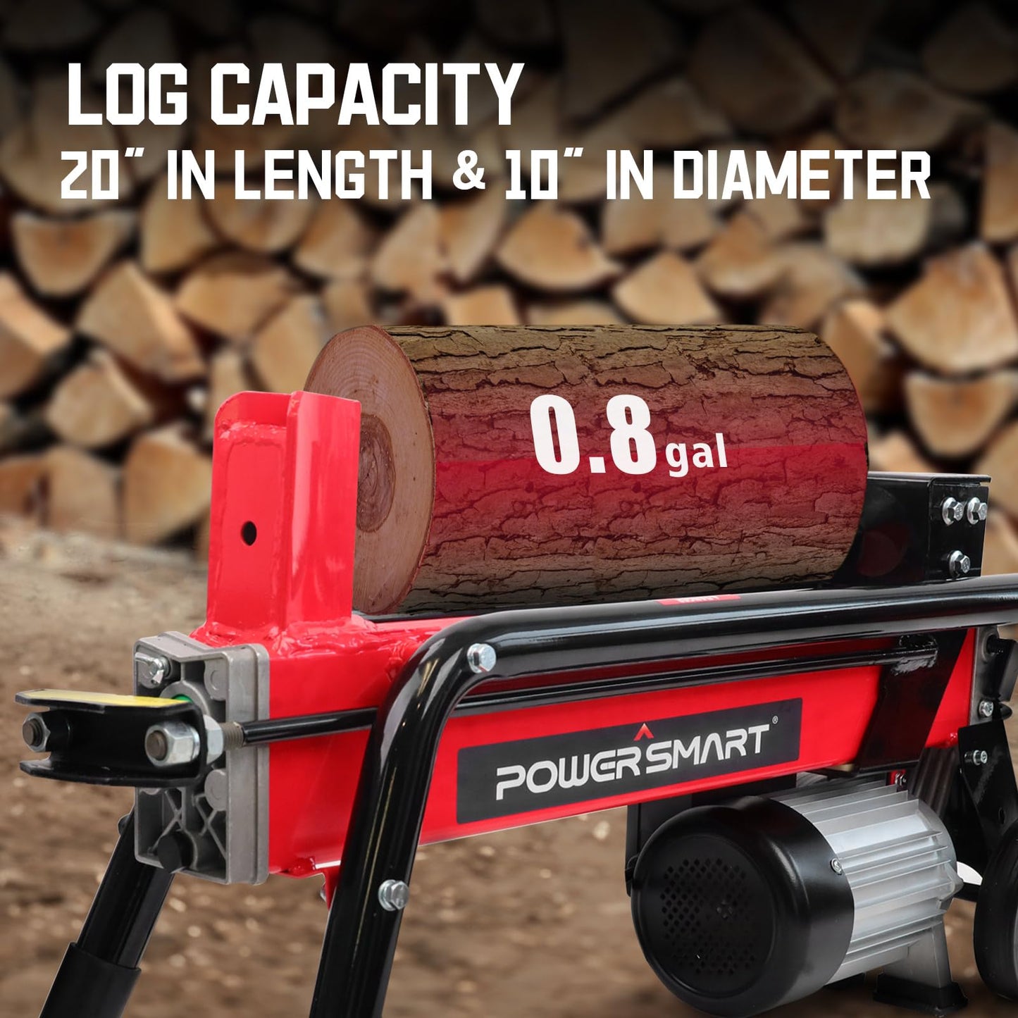PowerSmart Electric Log Splitter 7-Ton, Wood Splitter with 3500 Motor Speed, 15 Amp, Horizontal Full Beam Design and Steel Wedge for Firewood & Kindling Cutting