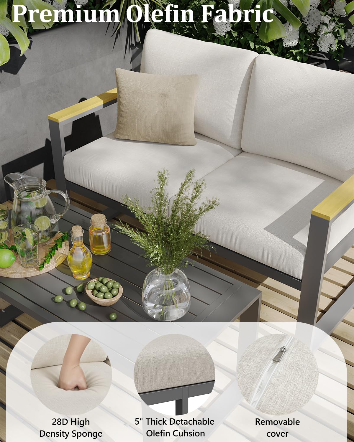 IDEALHOUSE Aluminum Patio Furniture Armchair Set of 2, Metal Outdoor Chairs with Upgraded Cushions, All-Weather Outdoor Single Sofa for Balcony, Garden, Deck, Backyard, Beige